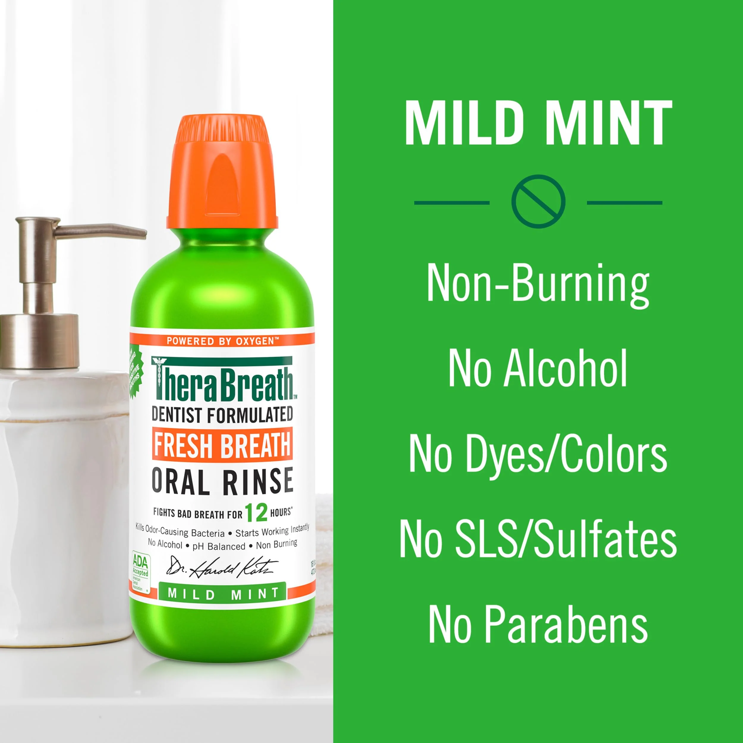 TheraBreath Fresh Breath Mouthwash, Mild Mint Flavor, Alcohol-Free, 16 Fl Oz (2-Pack) - Image 4