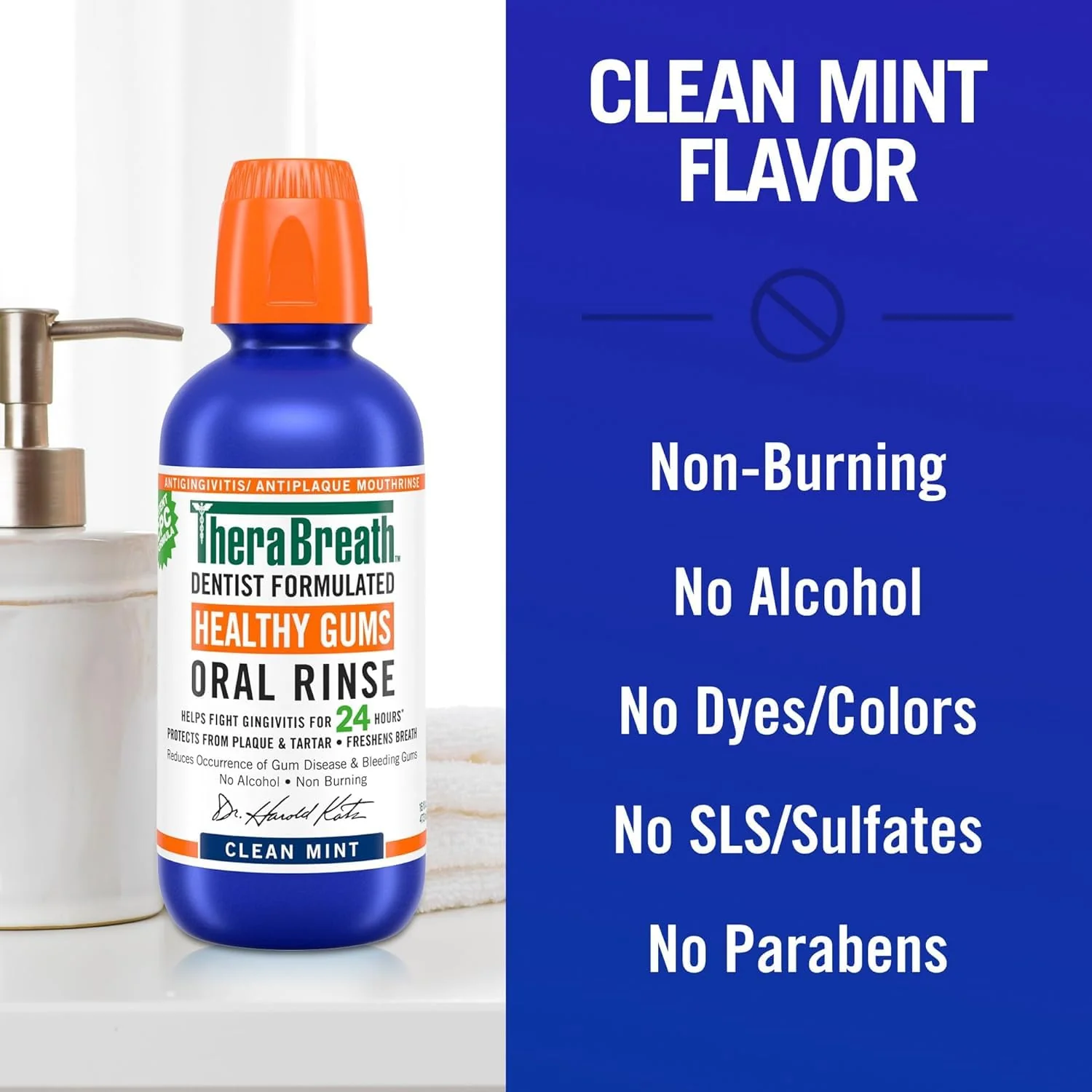 TheraBreath Healthy Gums Mouthwash Clean Mint, Antigingivitis, Dentist Formulated, 16 Fl Oz (2-Pack) - Image 4