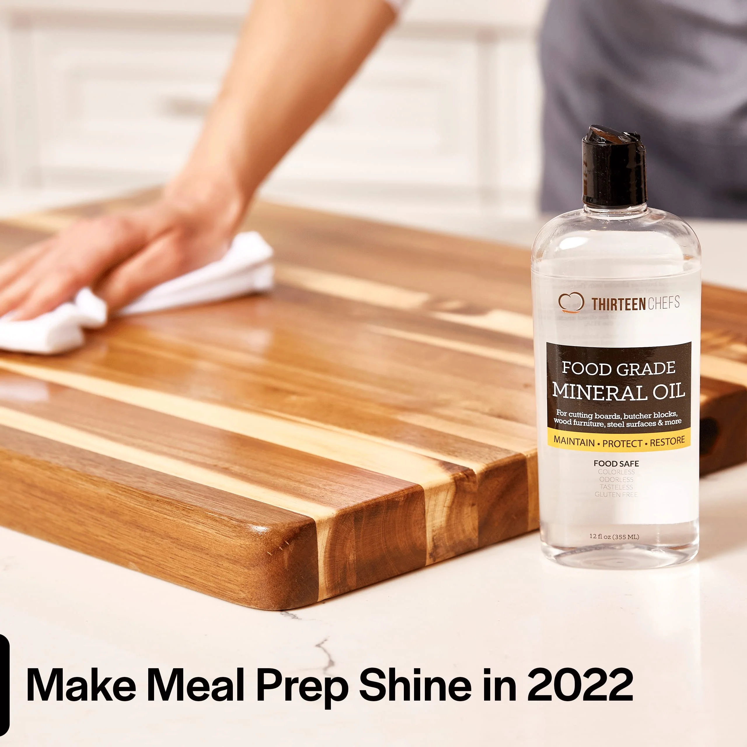 Thirteen Chefs Mineral Oil - 64oz Food Grade Conditioner for Wood Cutting Board, Countertop & Butcher Block, Lubricant for Knife or Meat Grinder - Safe USP Finish on Marble, Soapstone - Image 6