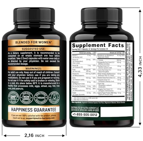 Thyroid Support for Women - Astragalus | Selenium 200 mcg | Zinc & Iodine | L-Tyrosine | Adaptogen Herbs - 21-in-1 Antioxidant & Immune Support - Vegan, Non-GMO, Lab Tested - 60 Capsules, Made in USA - Image 9