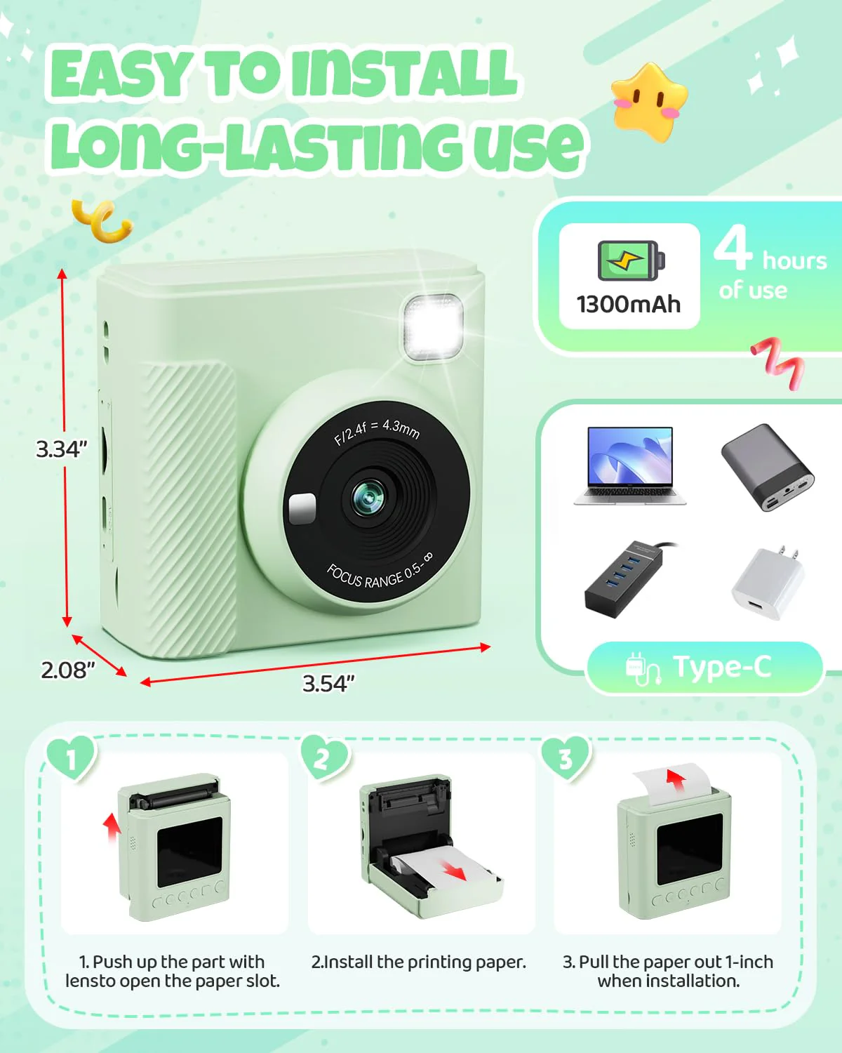 TIATUA Kids Instant Print Camera, Christmas Birthday Gifts for Girls and Boys, 1080P HD Video Digital Kids Camera with Print Paper & 32G Card, Toddler Toy for 3-14 Years Old (Green) - Image 2