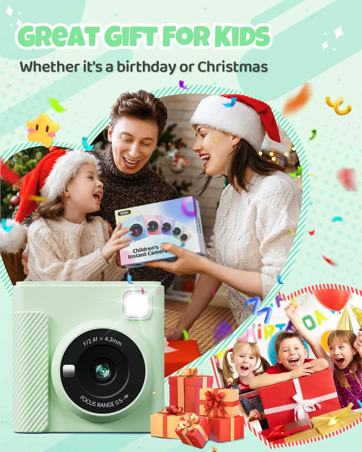 TIATUA Kids Instant Print Camera, Christmas Birthday Gifts for Girls and Boys, 1080P HD Video Digital Kids Camera with Print Paper & 32G Card, Toddler Toy for 3-14 Years Old (Green) - Image 3