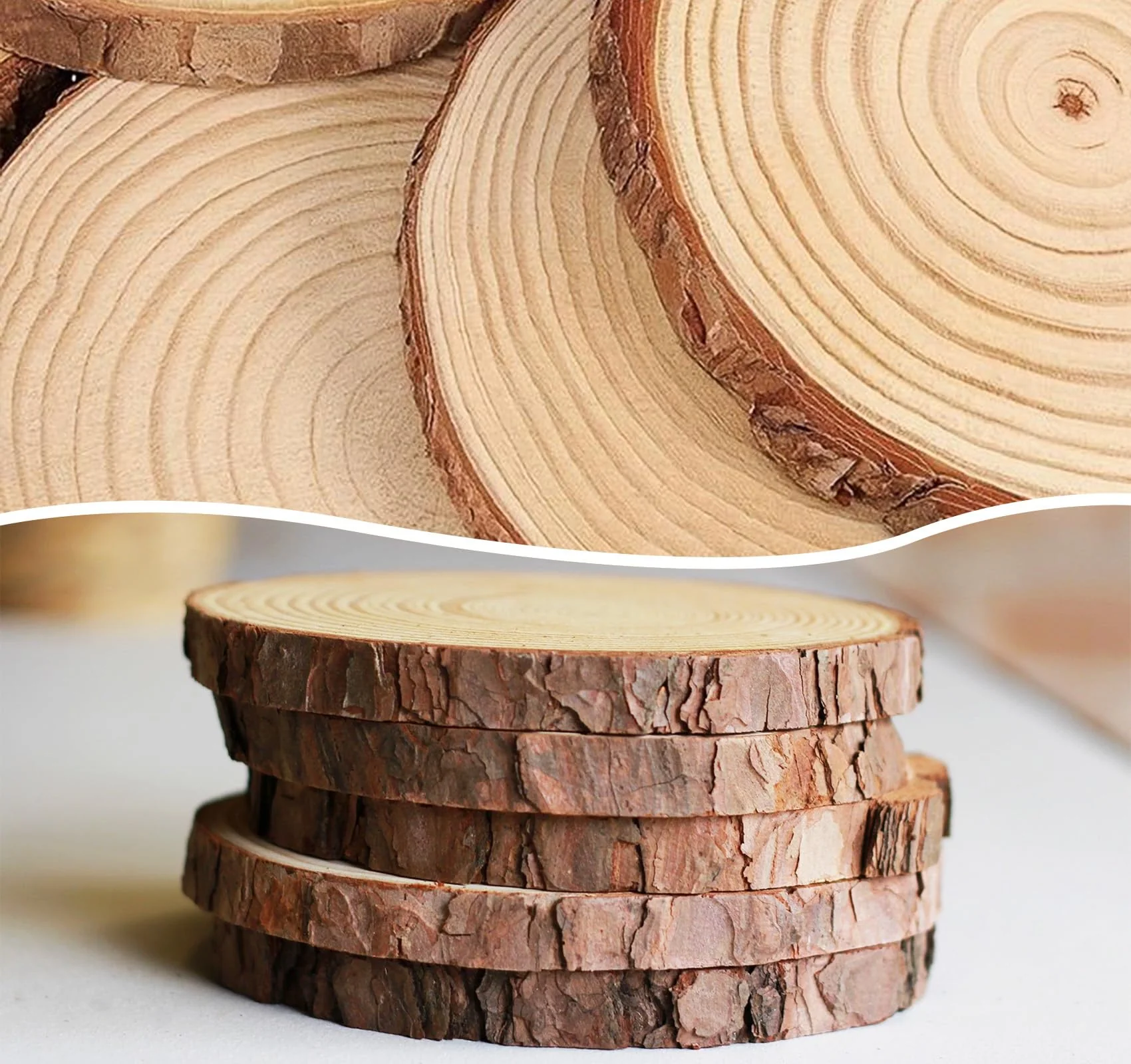 Timburst 6.5-8 inch Unfinished Wood Slices, 6 Pcs Natural Wood Centerpieces for Tables, Wood Slice with Bark, Rustic Wood Circles for Crafts Arts Party Christmas Decorations Wedding Centerpiece - Image 6