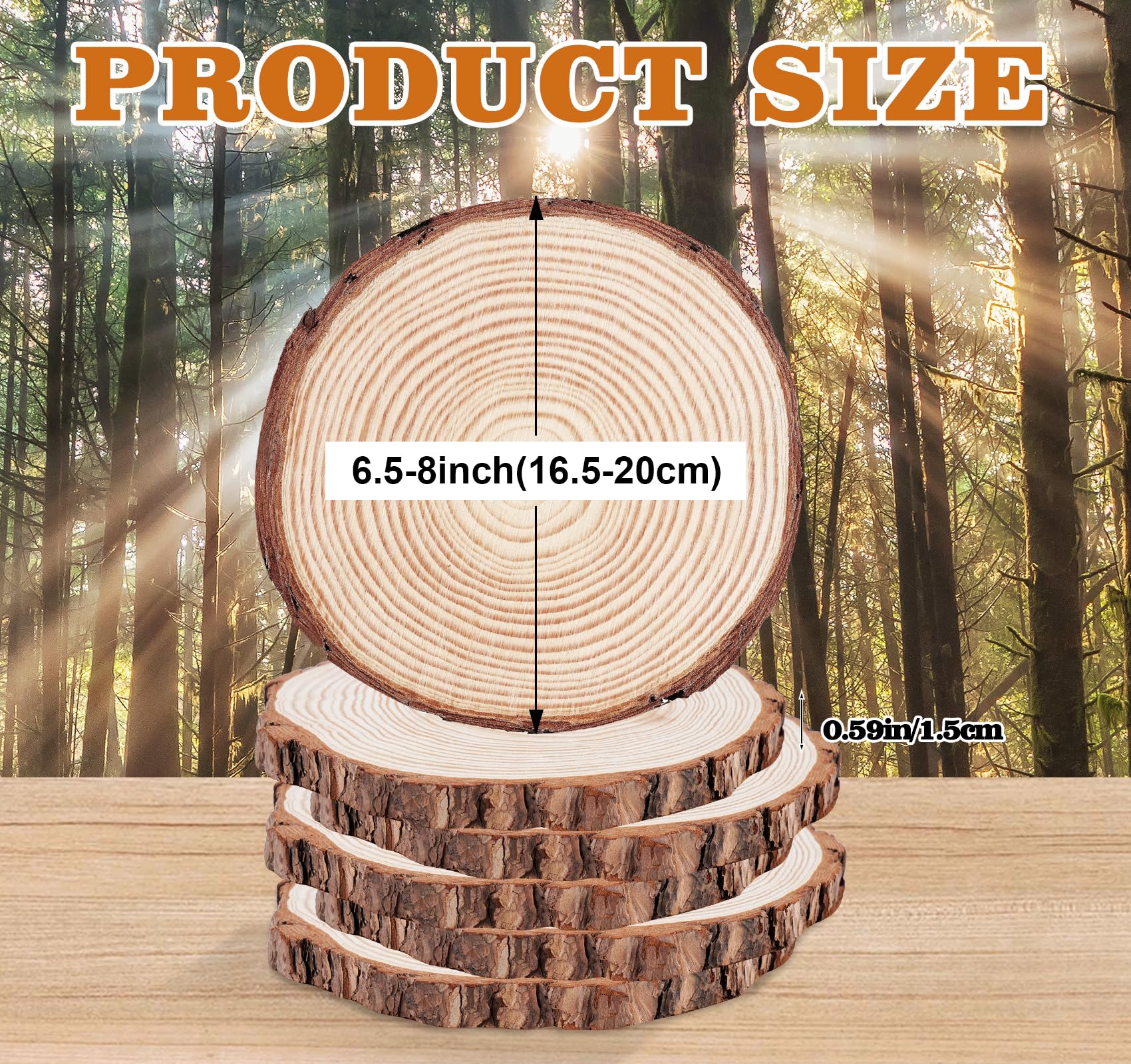 Timburst 6.5-8 inch Unfinished Wood Slices, 6 Pcs Natural Wood Centerpieces for Tables, Wood Slice with Bark, Rustic Wood Circles for Crafts Arts Party Christmas Decorations Wedding Centerpiece - Image 7