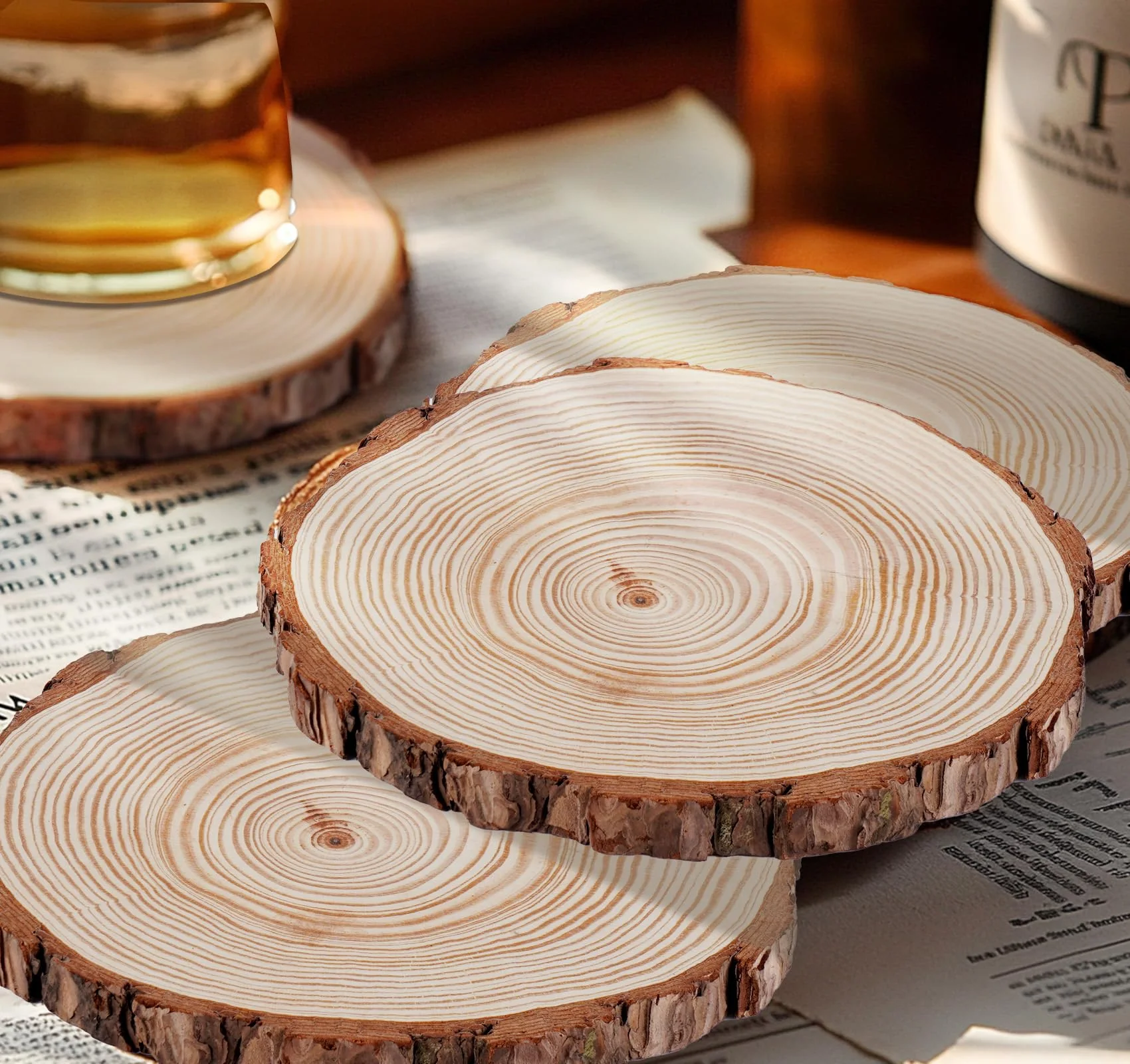 Timburst 6.5-8 inch Unfinished Wood Slices, 6 Pcs Natural Wood Centerpieces for Tables, Wood Slice with Bark, Rustic Wood Circles for Crafts Arts Party Christmas Decorations Wedding Centerpiece - Image 8