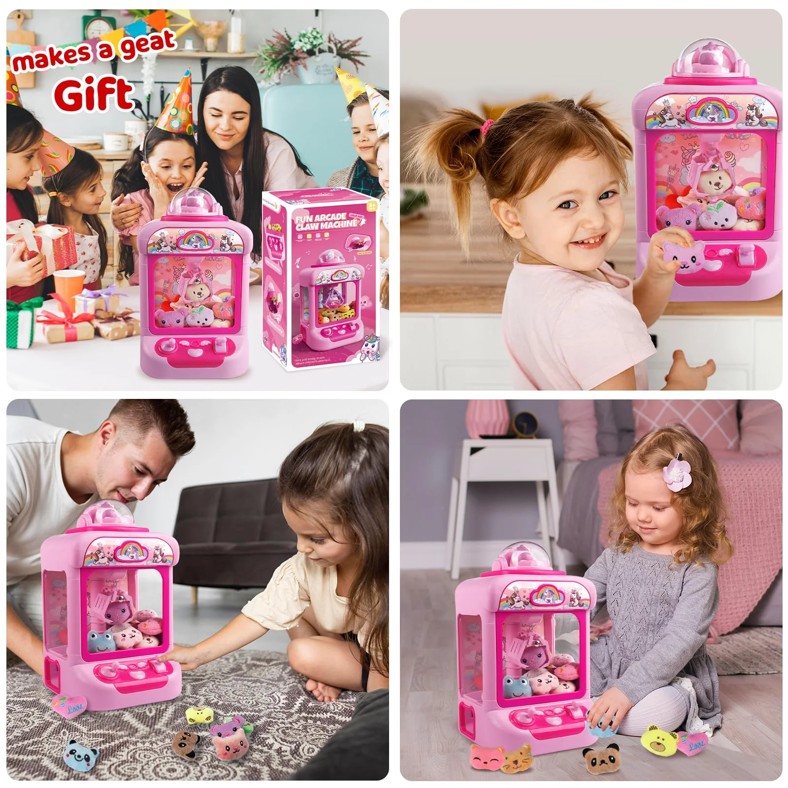 TingingYuli Claw Machine for Kids,Unicorn Mini Vending Machines Candy Grabber Prize Dispenser Toys for Girls,Electronic Arcade Game with 20 Mini Plush Toys for Christmas Easter Birthday Gifts - Image 4