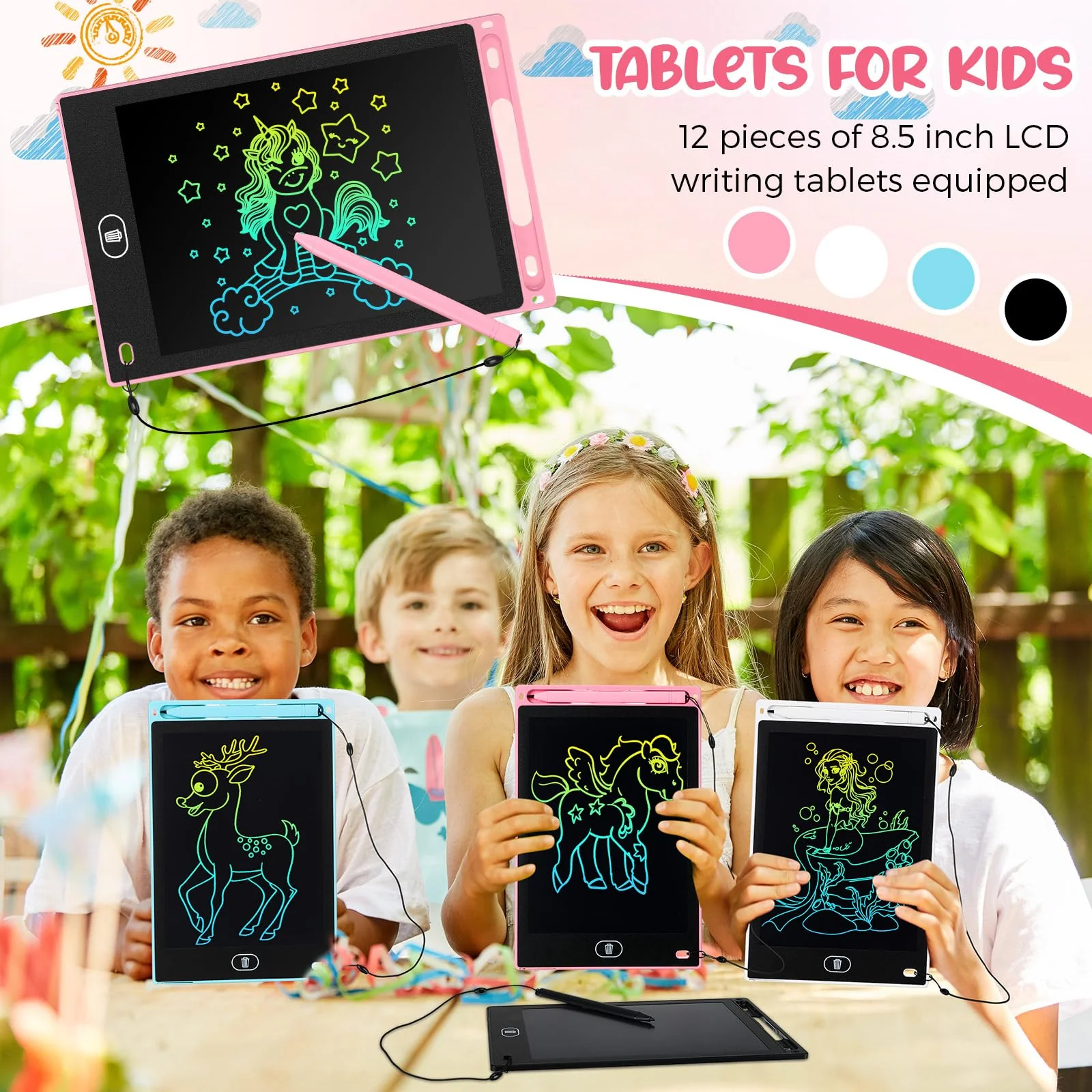 Tinlade 12 Pack LCD Writing Tablets for Kids, 8.5 Inch Erasable Doodle Boards Portable Electronic Drawing Pads, Learning Bulk Toys Gifts for Christmas School(Pink, Light Blue, White, Black) - Image 3