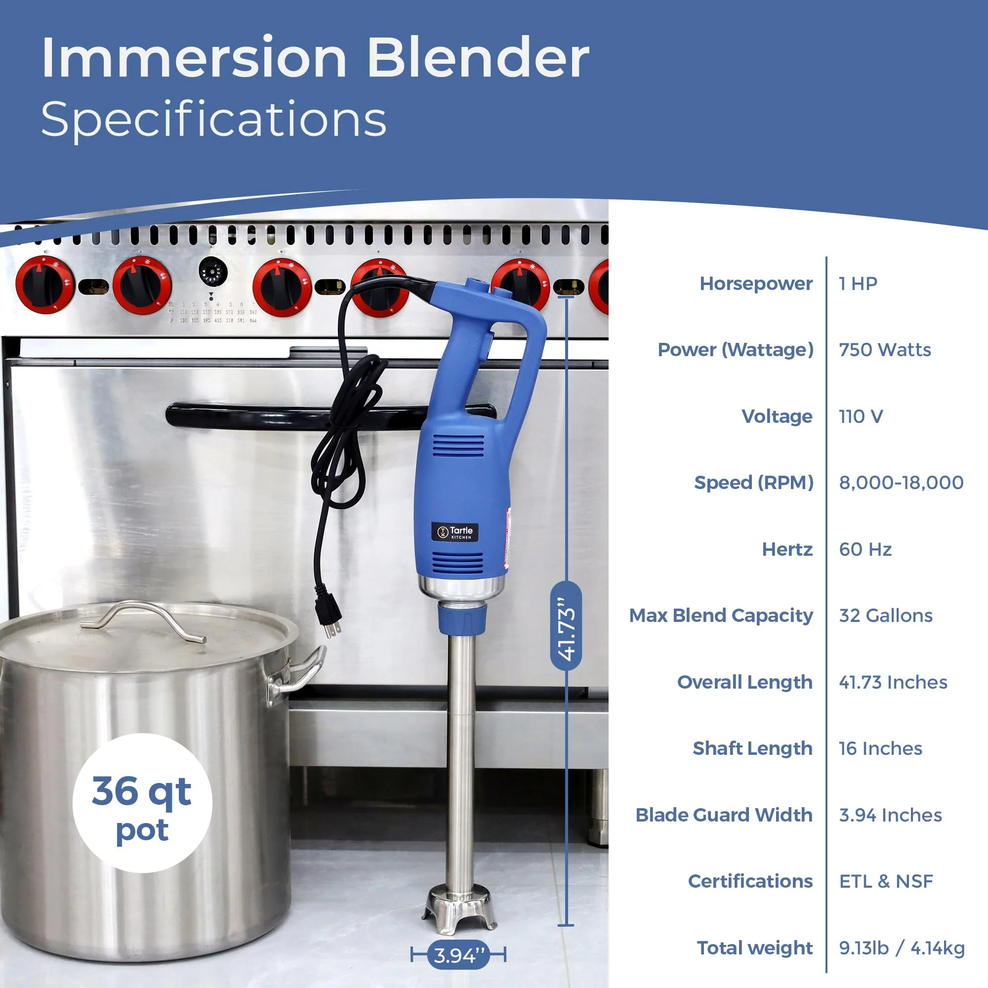 TK Commercial Immersion Blender, 750 Watt/1 HP Variable Speed Motor, 20,000 RPM X-Heavy Duty with Performance Assurance - 16" - Image 7