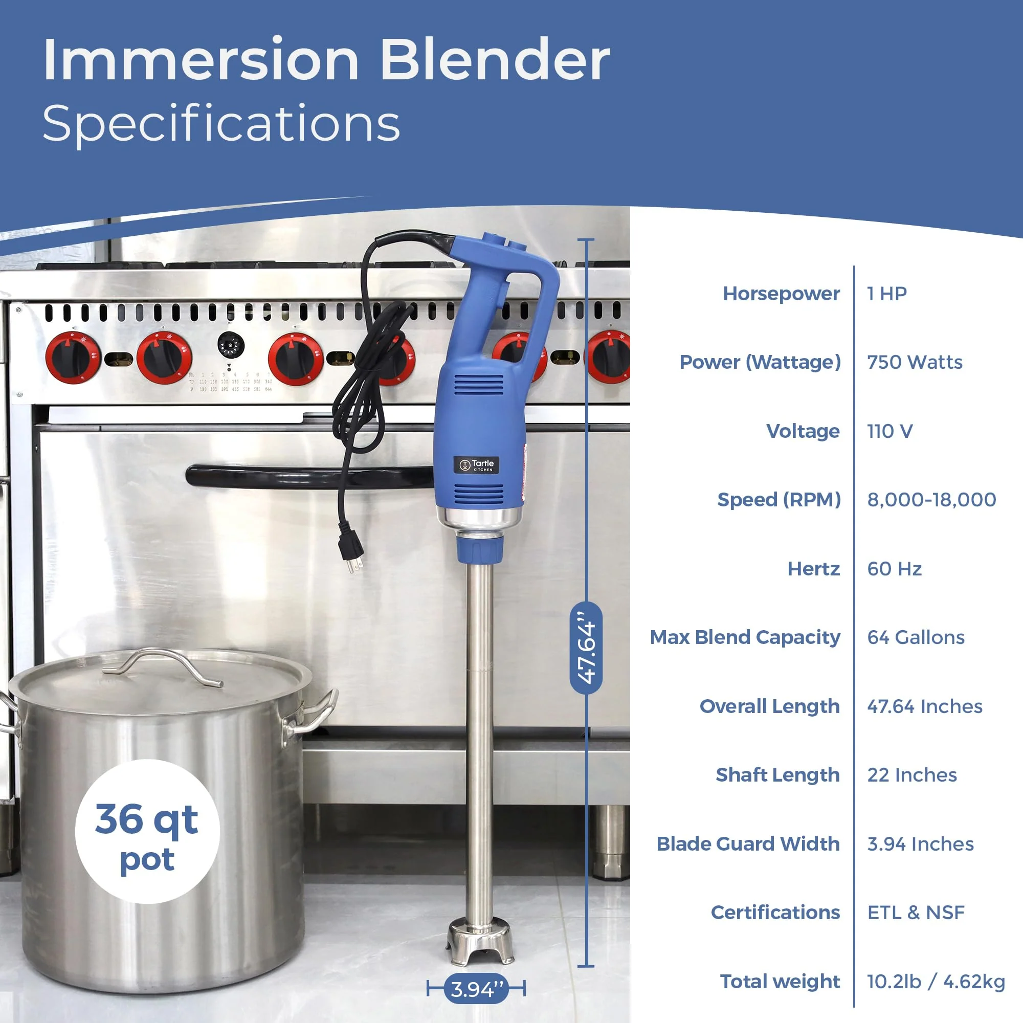 TK Commercial Immersion Blender, 750 Watt/1 HP Variable Speed Motor, 20,000 RPM X-Heavy Duty with Performance Assurance - 22" - Image 8