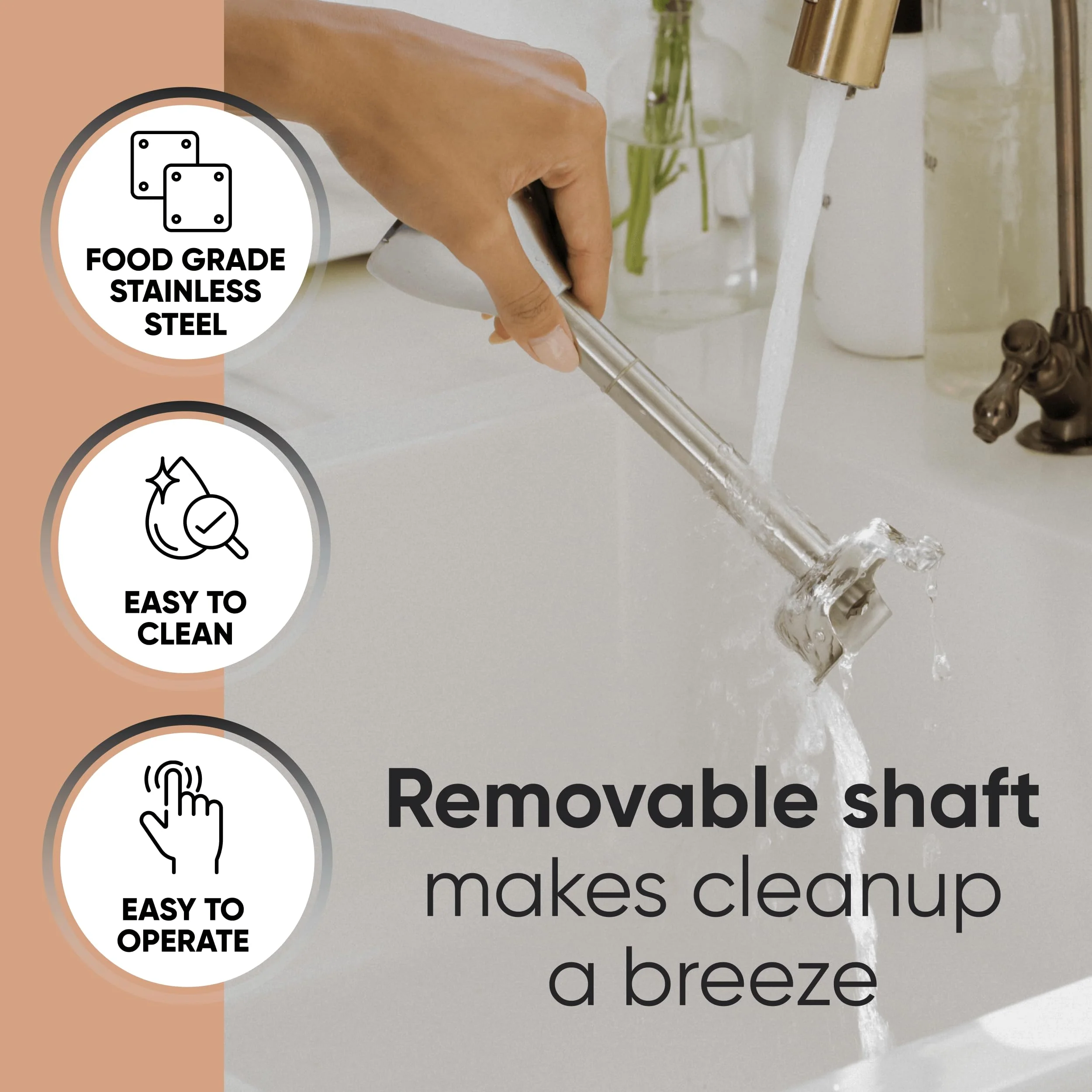 TK Tartle Kitchen Handheld Immersion Blender 220W - 7” Stainless Steel with 8 Speeds - 110V + 1-Yr Coverage and 24/7 Pro Chef Support - Image 4
