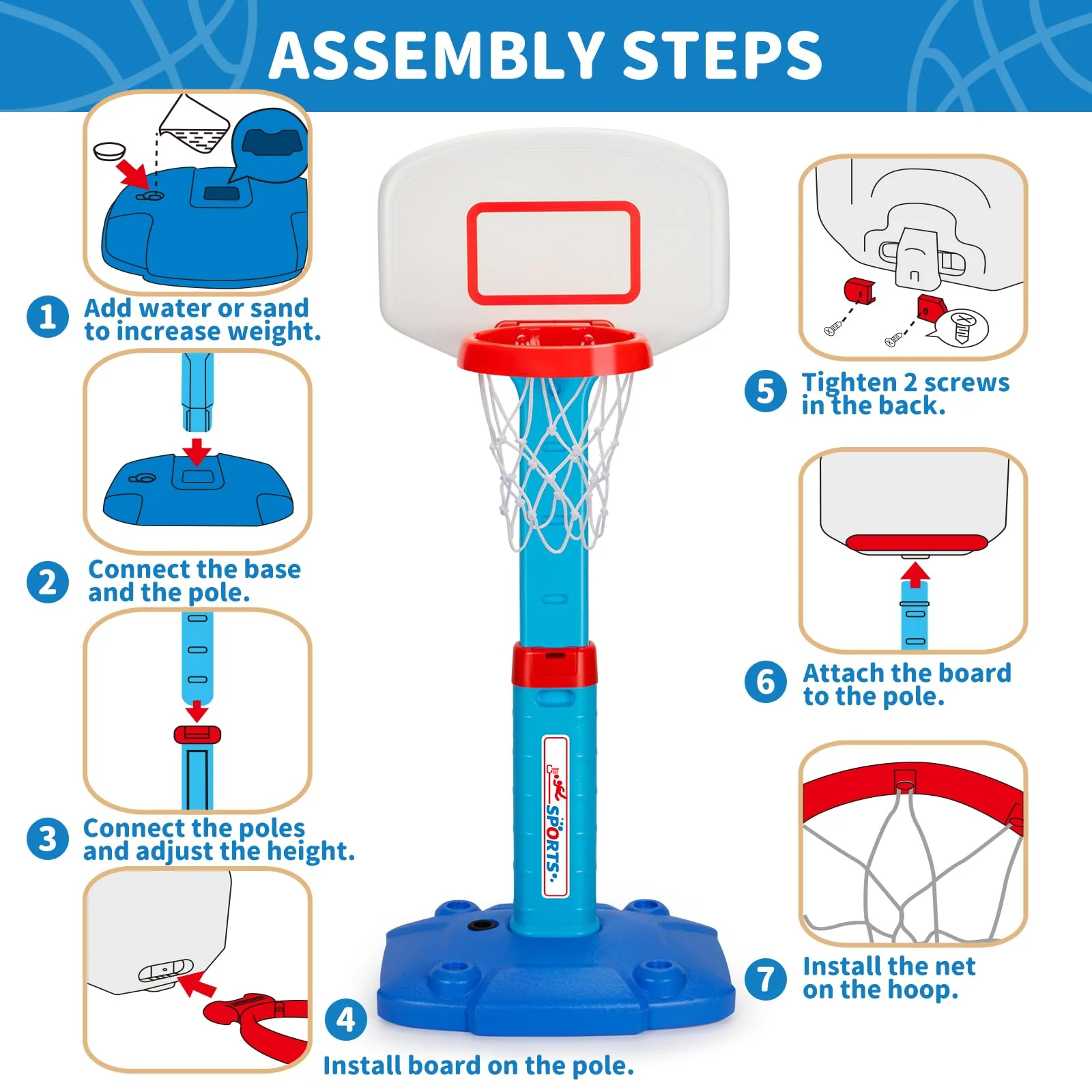 Toddler Basketball Hoop Indoor for Age 1-3, Adjustable Kids Basketball Hoops, Mini Basketball Hoop with 3 Balls for Outdoor Poolside, Birthday Christmas Sport Toys Gift for Baby Boys Girls Age 1 2 3 4 - Image 2