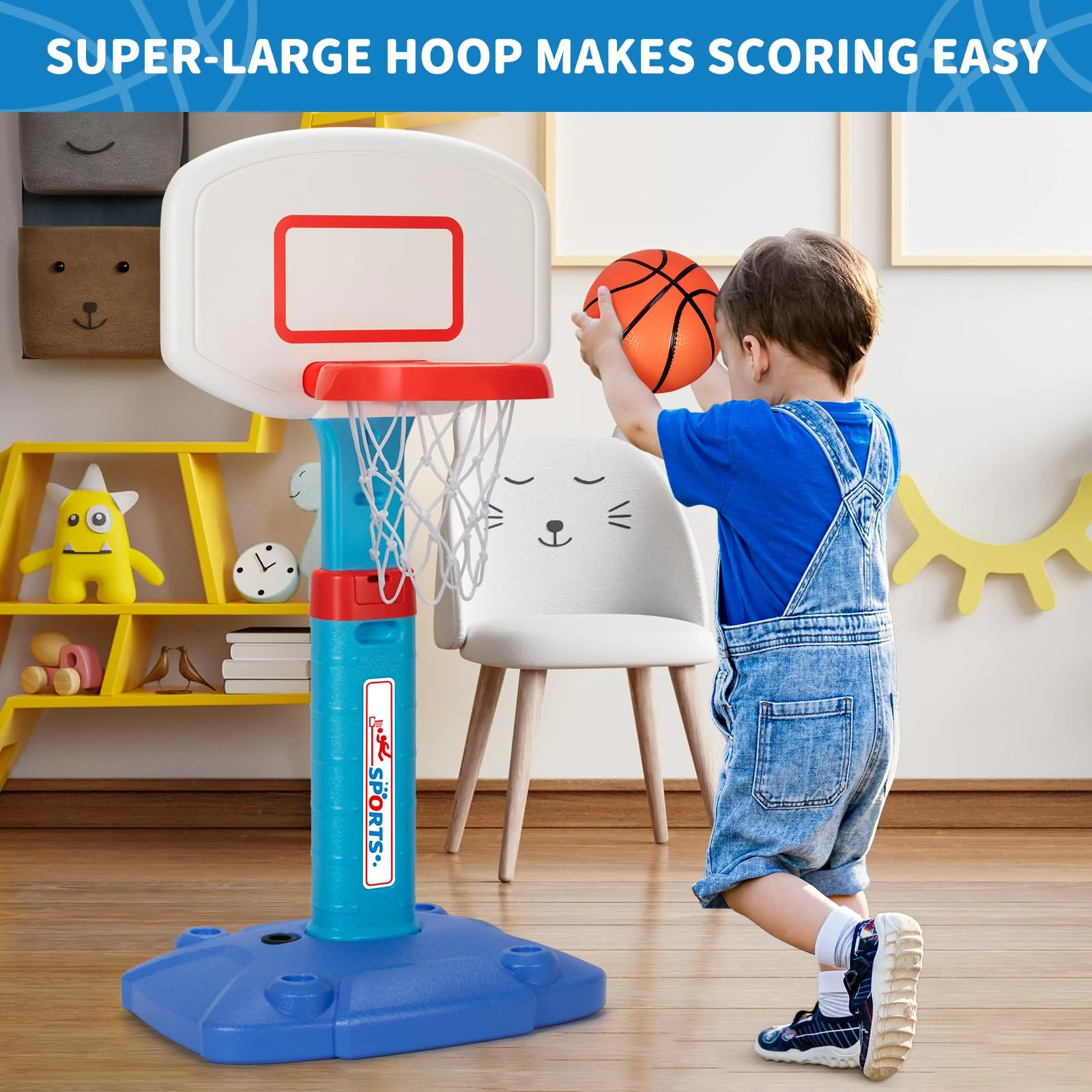 Toddler Basketball Hoop Indoor for Age 1-3, Adjustable Kids Basketball Hoops, Mini Basketball Hoop with 3 Balls for Outdoor Poolside, Birthday Christmas Sport Toys Gift for Baby Boys Girls Age 1 2 3 4 - Image 5