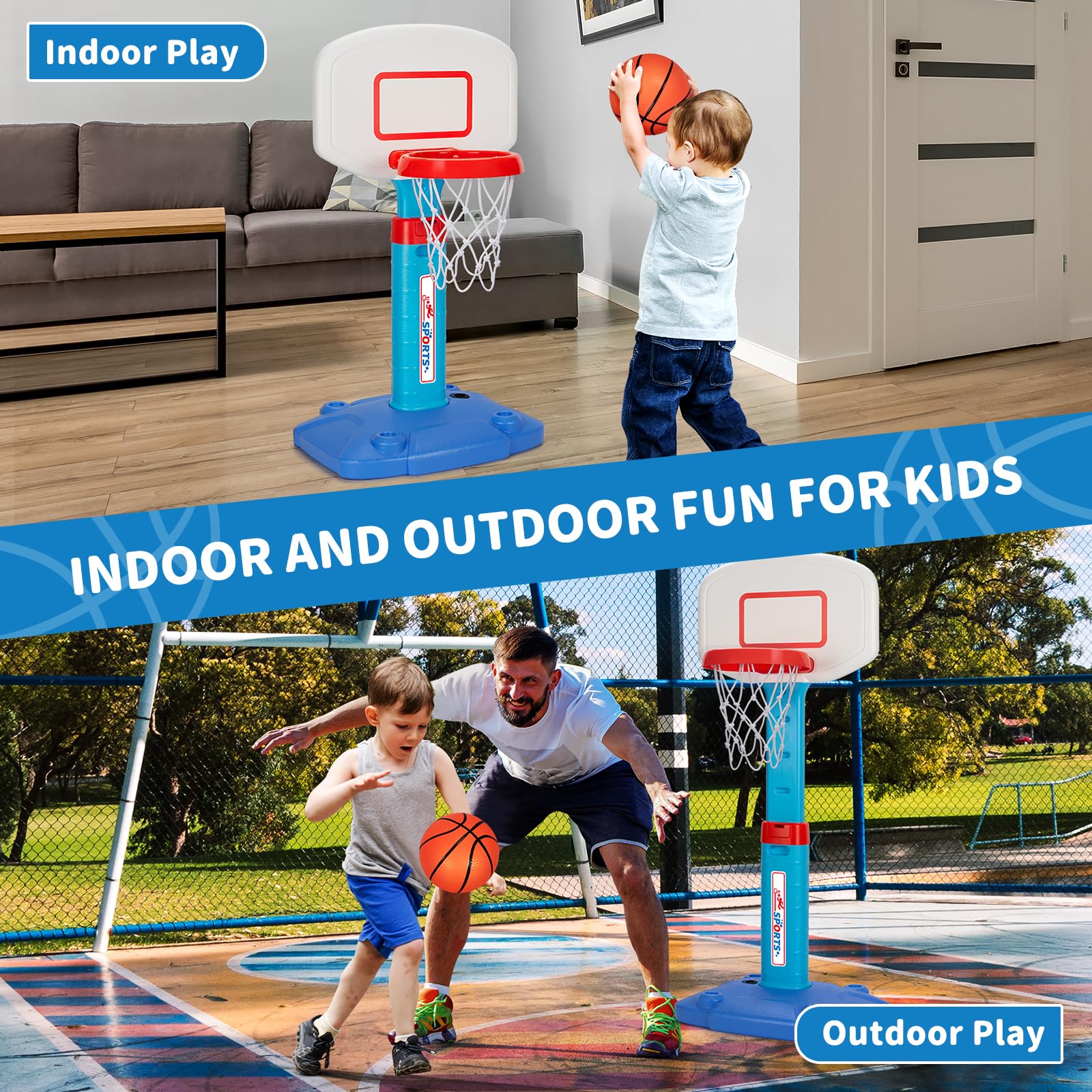 Toddler Basketball Hoop Indoor for Age 1-3, Adjustable Kids Basketball Hoops, Mini Basketball Hoop with 3 Balls for Outdoor Poolside, Birthday Christmas Sport Toys Gift for Baby Boys Girls Age 1 2 3 4 - Image 6