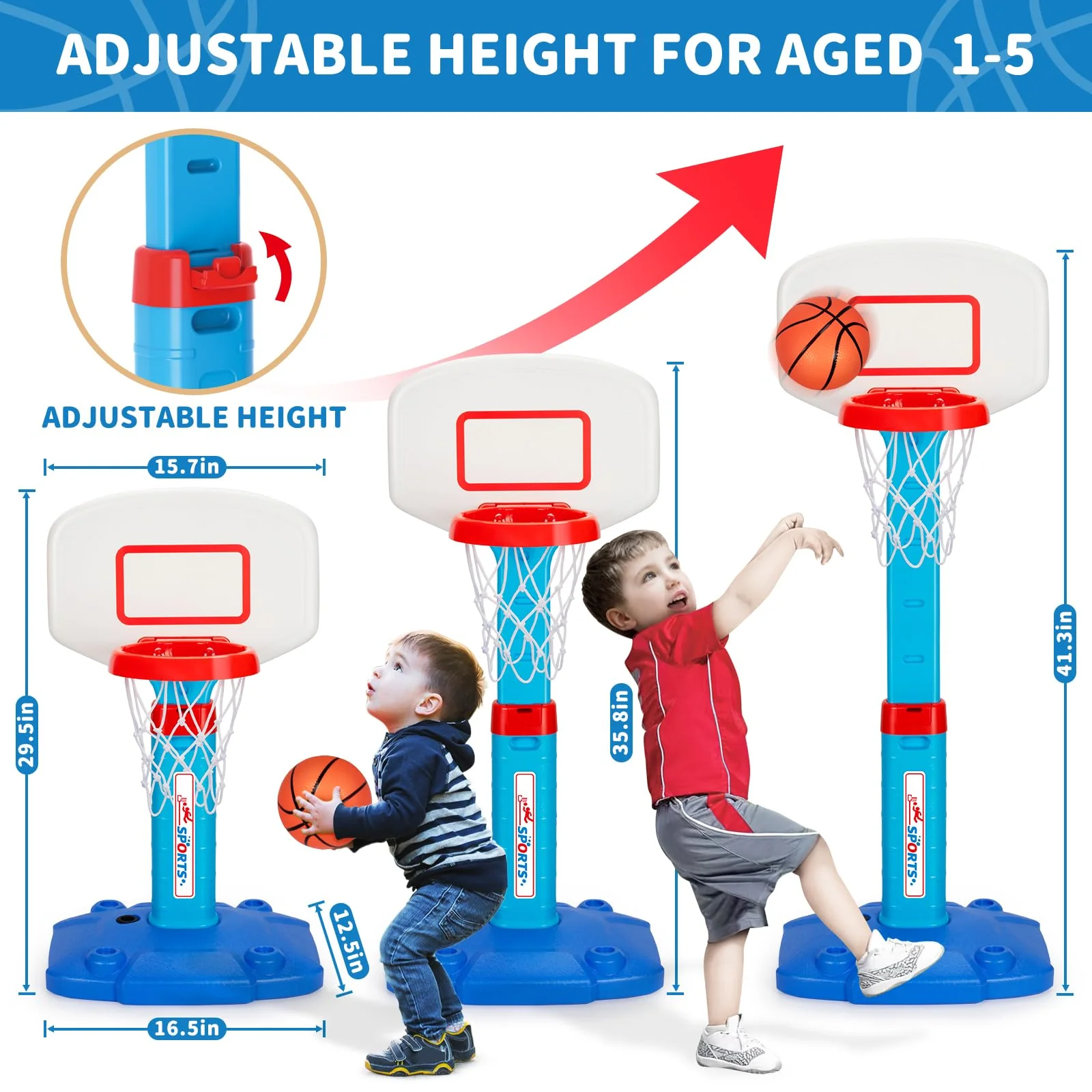 Toddler Basketball Hoop Indoor for Age 1-3, Adjustable Kids Basketball Hoops, Mini Basketball Hoop with 3 Balls for Outdoor Poolside, Birthday Christmas Sport Toys Gift for Baby Boys Girls Age 1 2 3 4 - Image 7