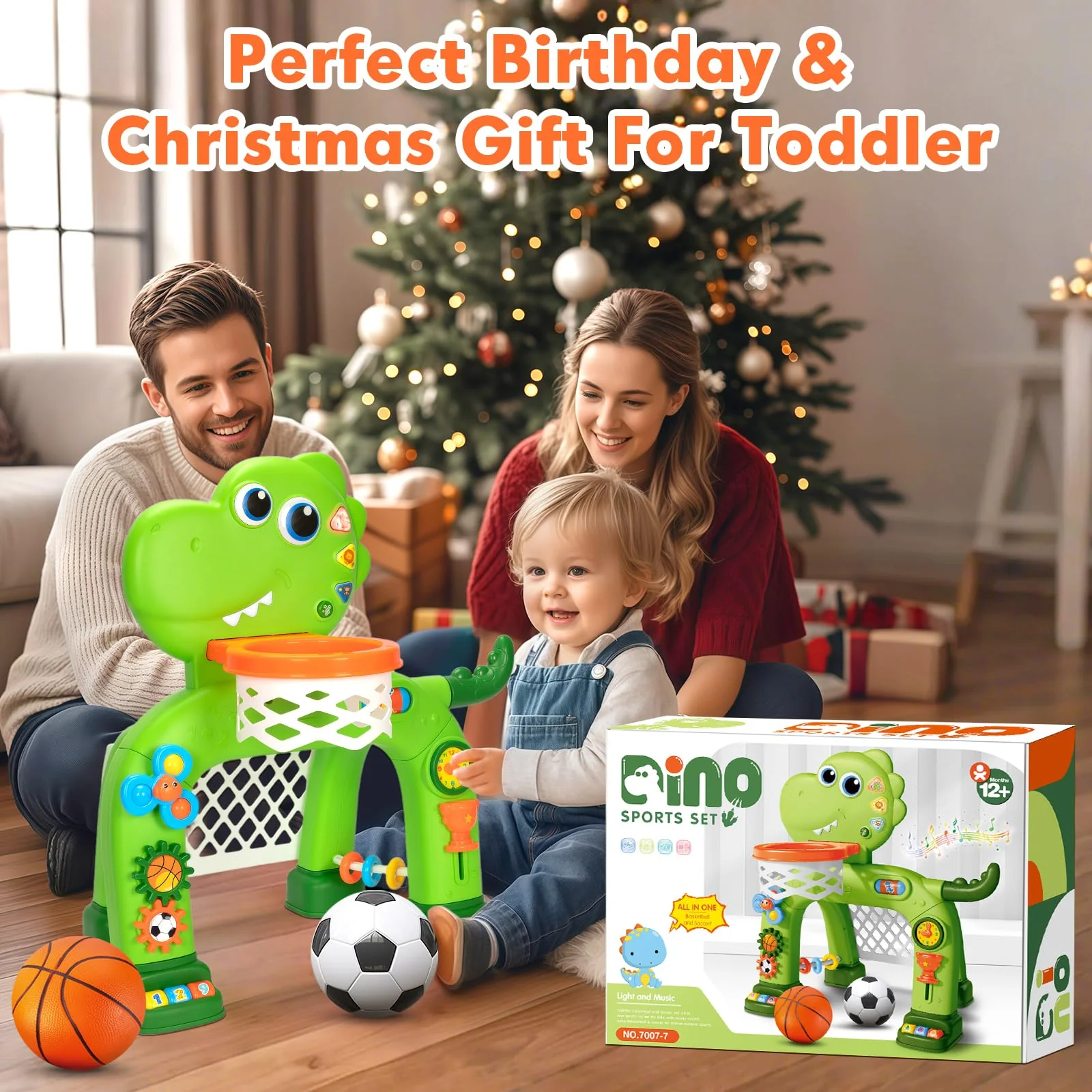 Toddler Basketball Hoop & Soccer Goal, Baby Toys for 1 2 3 Year Old Boys Girls, Kids Sports Toy with Light Sound Music, Dinosaur Toys for 12-16-18 Months, Christmas Birthday Gifts for Ages 1-3 - Image 2