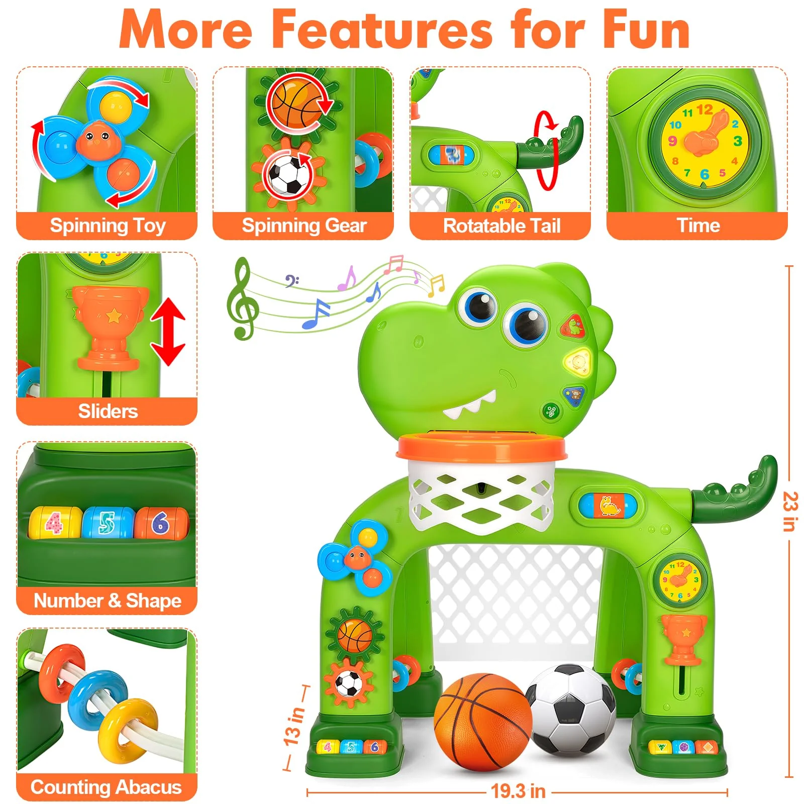 Toddler Basketball Hoop & Soccer Goal, Baby Toys for 1 2 3 Year Old Boys Girls, Kids Sports Toy with Light Sound Music, Dinosaur Toys for 12-16-18 Months, Christmas Birthday Gifts for Ages 1-3 - Image 6
