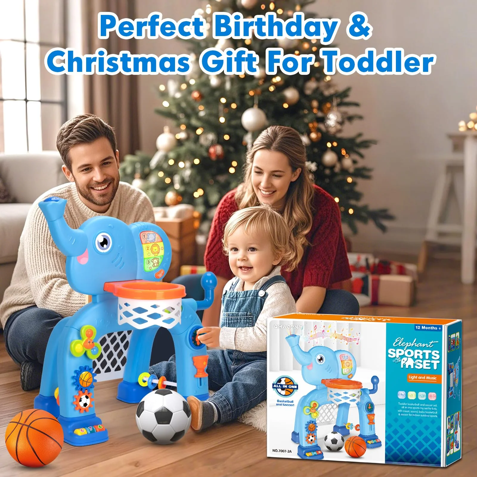 Toddler Basketball Hoop & Soccer Goal, Toys for 1 2 3 Year Old Boys Girls, Kids Sports Toy with Light Sound Music, Montessori Toys for Baby 12-18 Months, Christmas Birthday Gifts for Ages 1-3(Blue) - Image 2