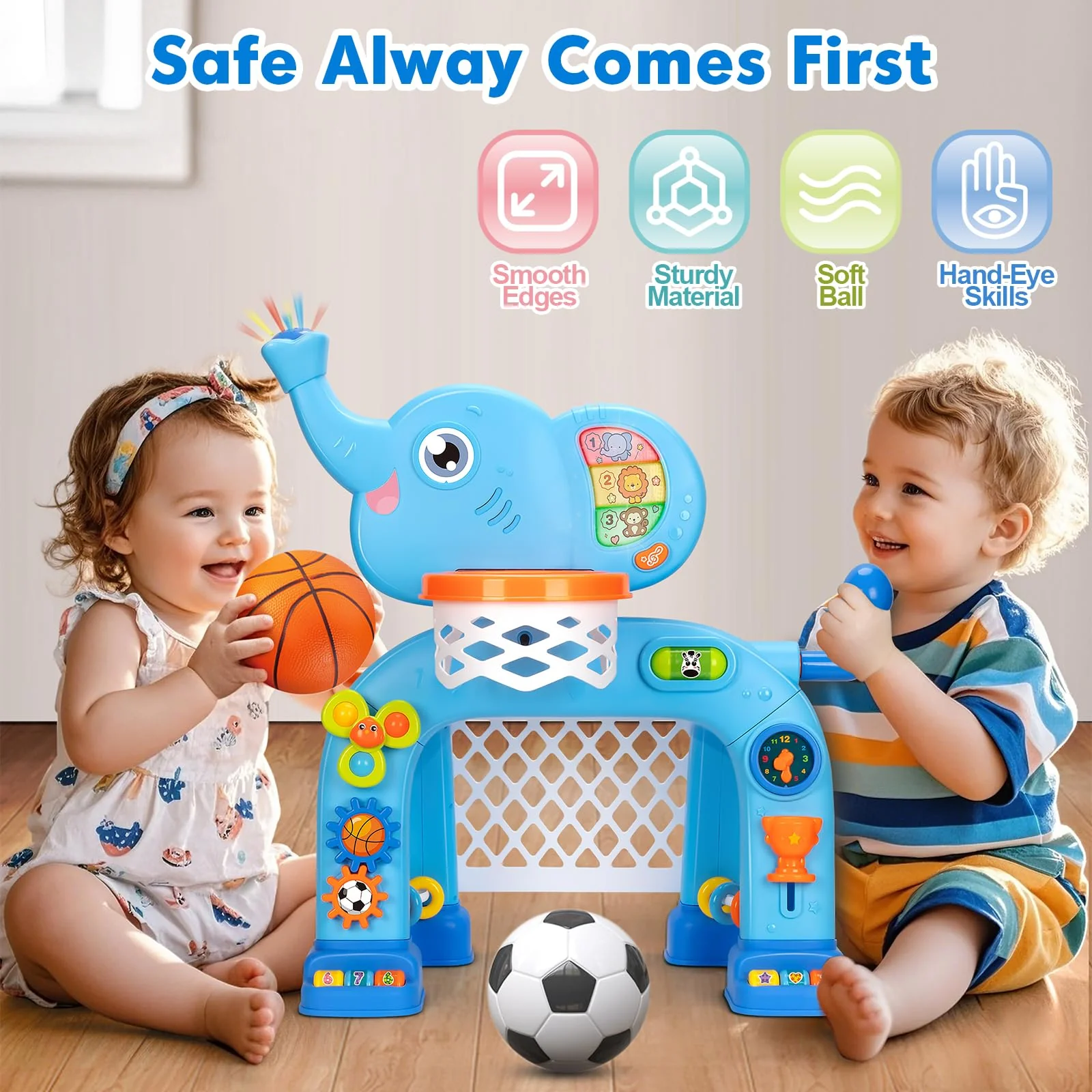 Toddler Basketball Hoop & Soccer Goal, Toys for 1 2 3 Year Old Boys Girls, Kids Sports Toy with Light Sound Music, Montessori Toys for Baby 12-18 Months, Christmas Birthday Gifts for Ages 1-3(Blue) - Image 4