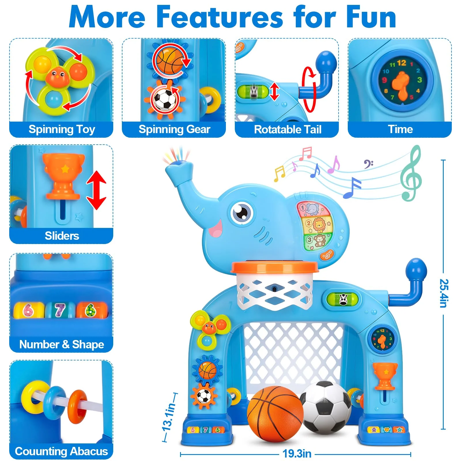 Toddler Basketball Hoop & Soccer Goal, Toys for 1 2 3 Year Old Boys Girls, Kids Sports Toy with Light Sound Music, Montessori Toys for Baby 12-18 Months, Christmas Birthday Gifts for Ages 1-3(Blue) - Image 6