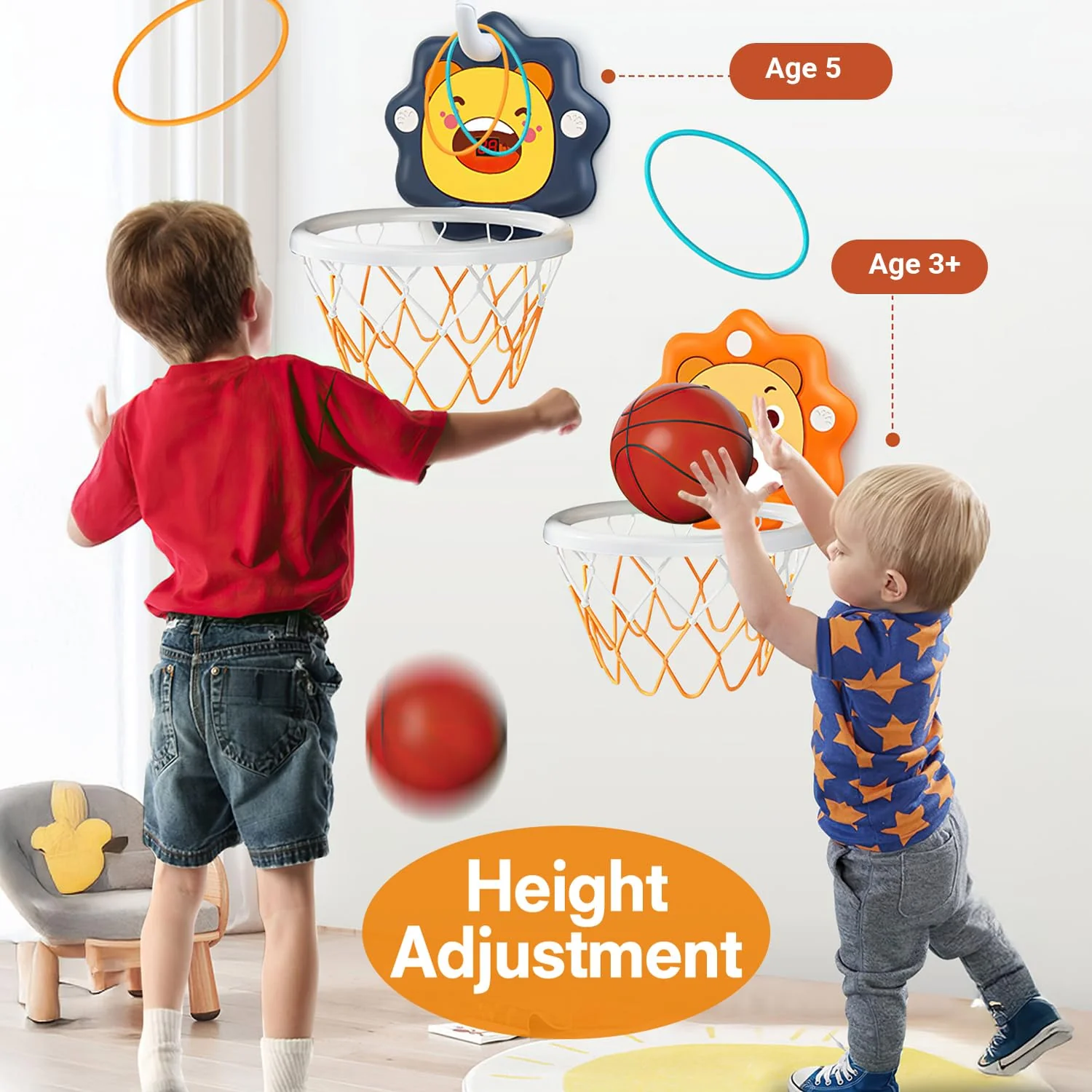 Toddler Kids Basketball Hoop Indoor Toys,Scoreboard Portable Design Adjustable Height,Christmas Birthday Baby Toddler Kids Boys Small Mini Basketball Hoop Gifts Toys (Orange, Large) - Image 4