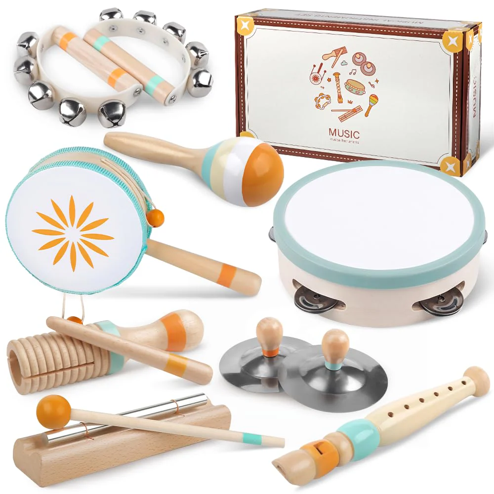 Toddlers Musical Instruments-Baby Montessori Wooden Musical Toys for Toddlers 1-3 Year Old,Kids Percussion Instruments Toy for Preschool Kids,Christmas Birthday Gift for Baby Boys Girls