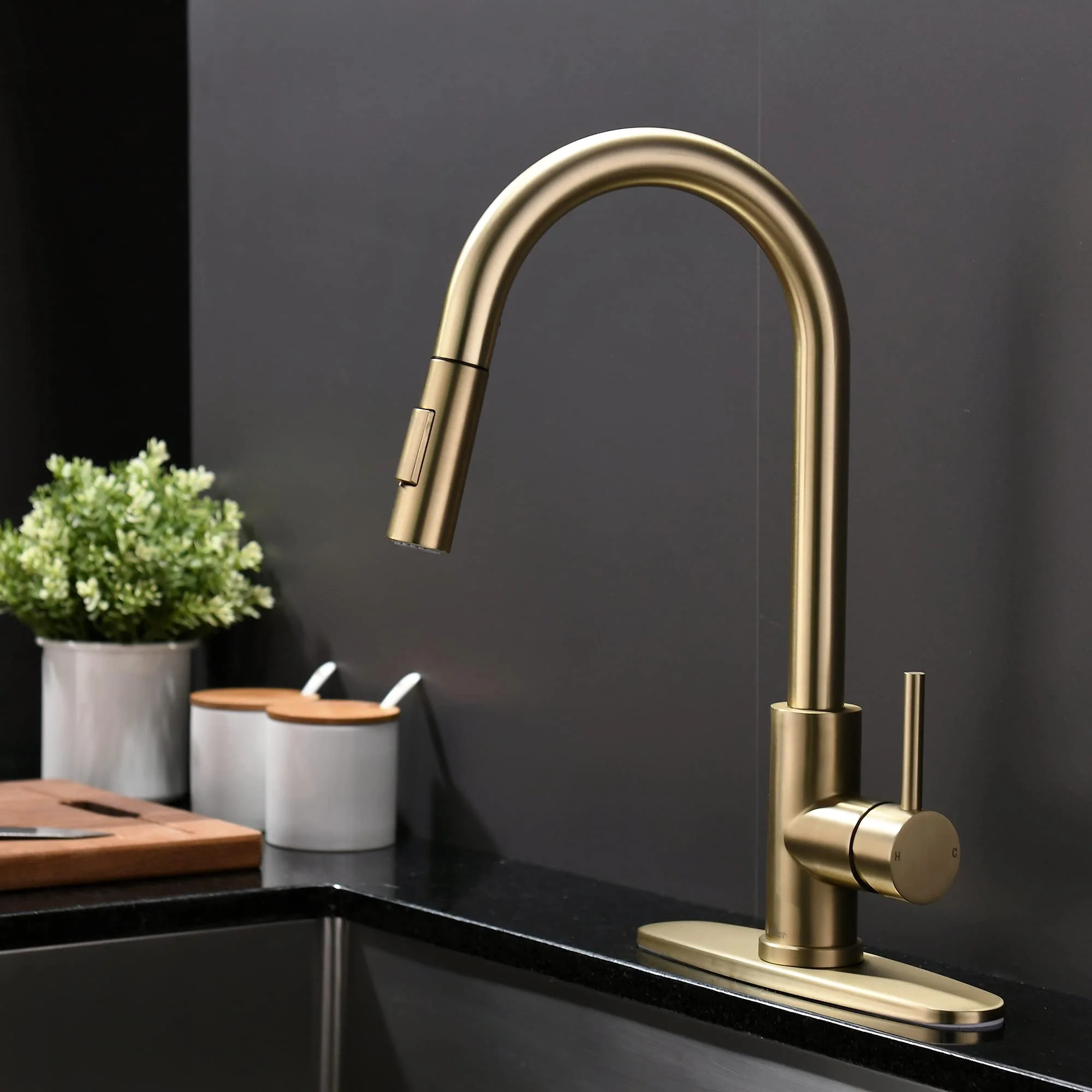 Tohlar Pull Down Kitchen Faucet Sprayer Head Replacement Part, 3 Function Pull Out Sink Sprayer Replacement Nozzle, Kitchen Faucet Head Hose Spray Tap Spout, Brushed Gold - Image 2