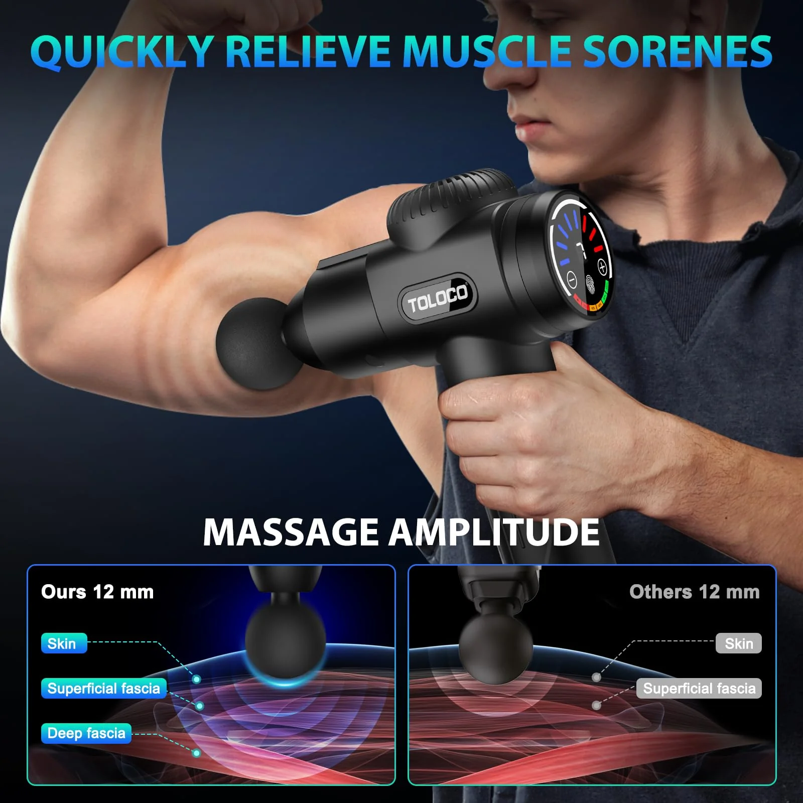 TOLOCO Massage Gun, Deep Tissue Back Massage for Athletes for Pain Relief, Percussion Massager with 10 Massages Heads & Silent Brushless Motor, Gifts for Fathers Day, Black - Image 5