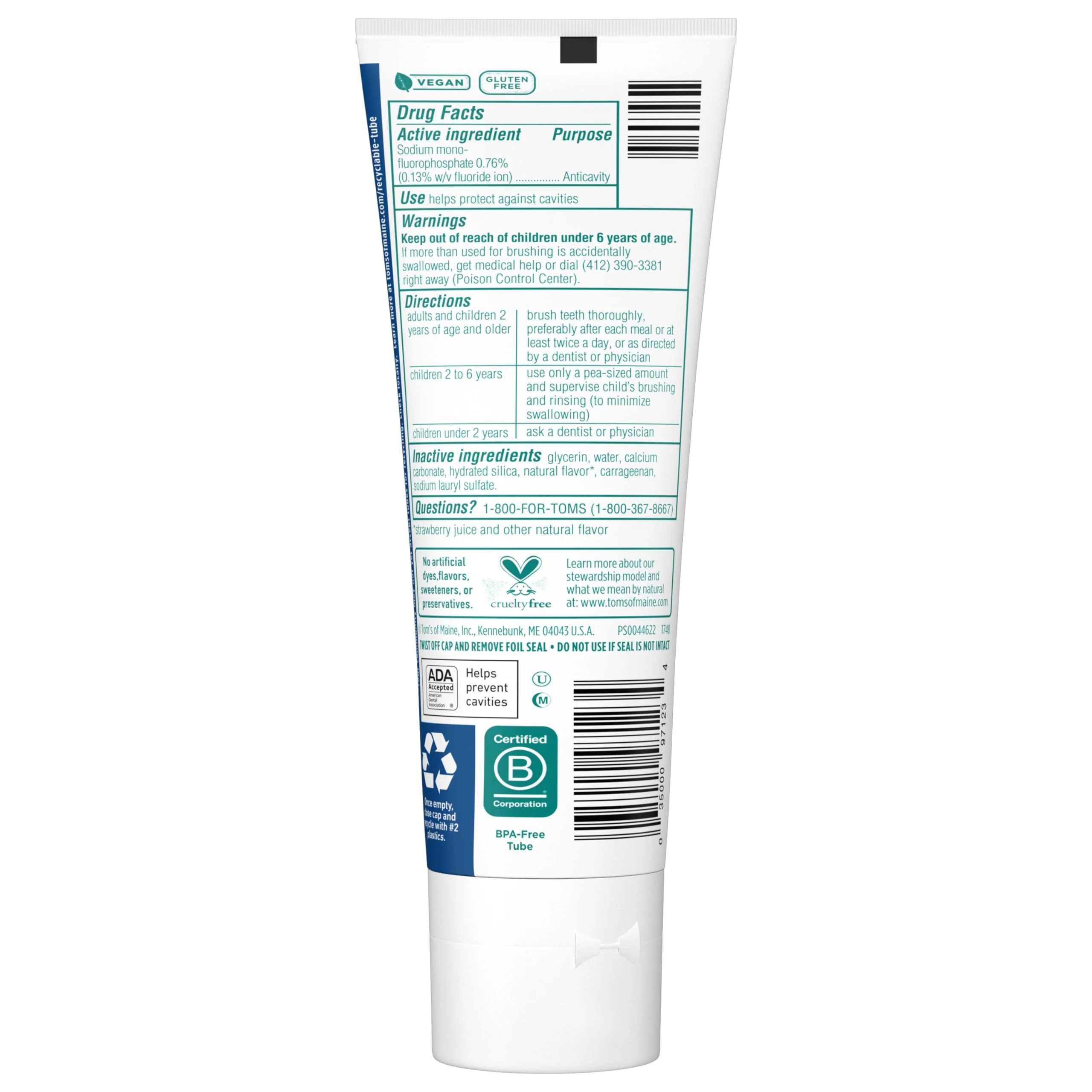 Tom's of Maine ADA Approved Fluoride Kids Toothpaste, Natural Toothpaste, Dye Free, No Artificial Preservatives, Silly Strawberry, 5.1 oz. 3-Pack (Packaging May Vary) - Image 3