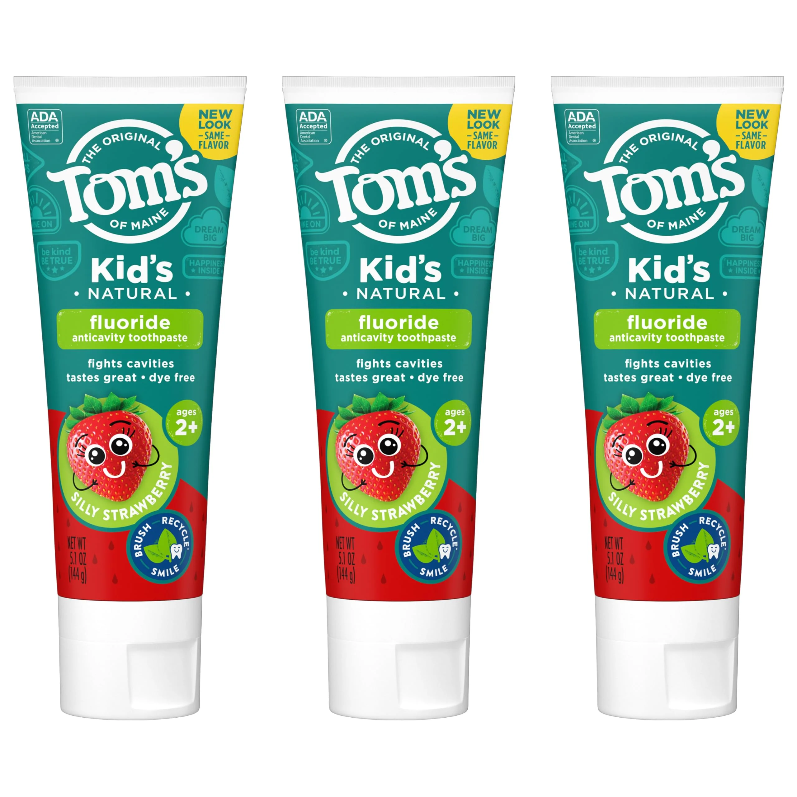 Tom's of Maine ADA Approved Fluoride Kids Toothpaste, Natural Toothpaste, Dye Free, No Artificial Preservatives, Silly Strawberry, 5.1 oz. 3-Pack (Packaging May Vary) - Image 4