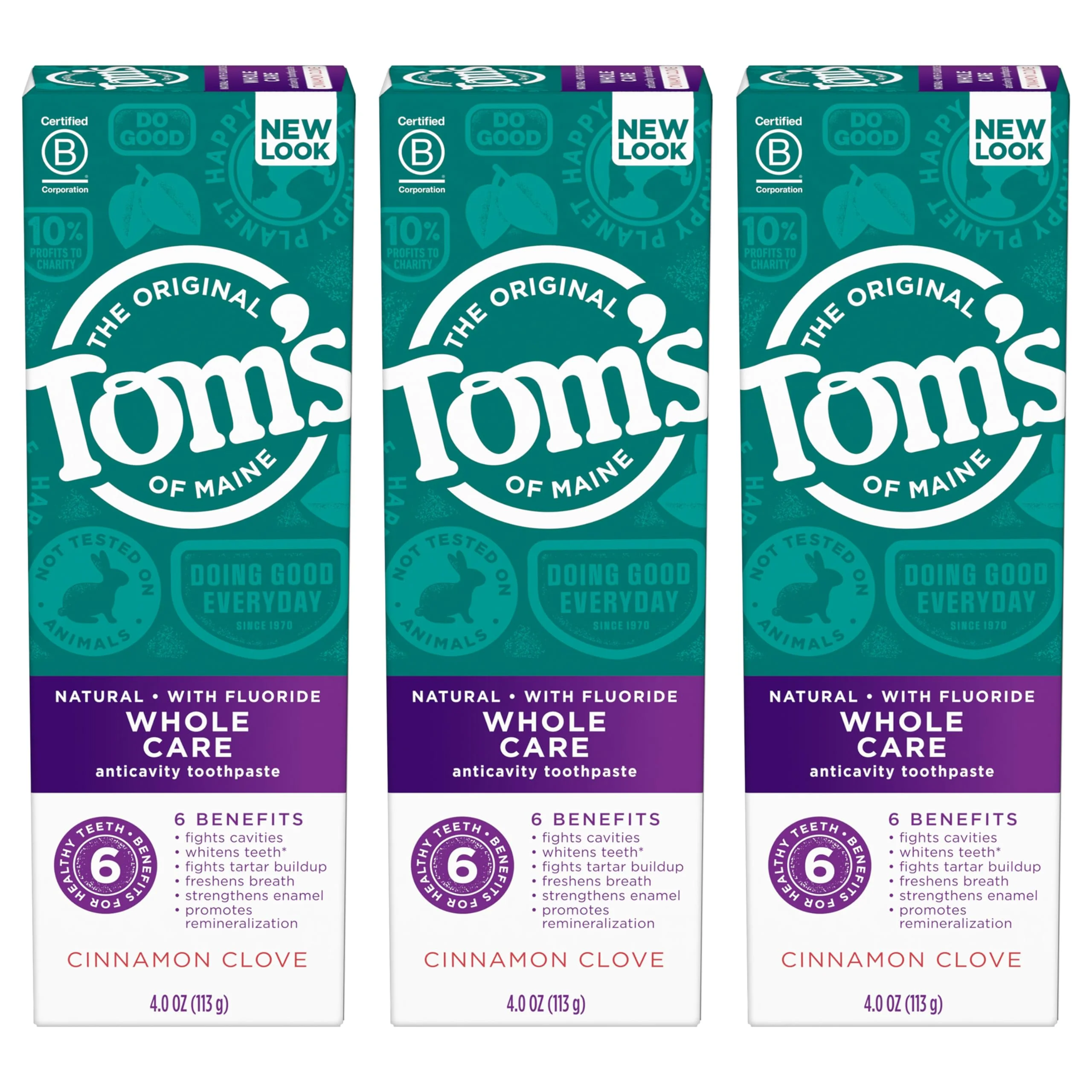 Tom's of Maine Whole Care Natural Toothpaste with Fluoride, Cinnamon Clove, 4.0 oz. 3-Pack (Packaging May Vary) - Image 4