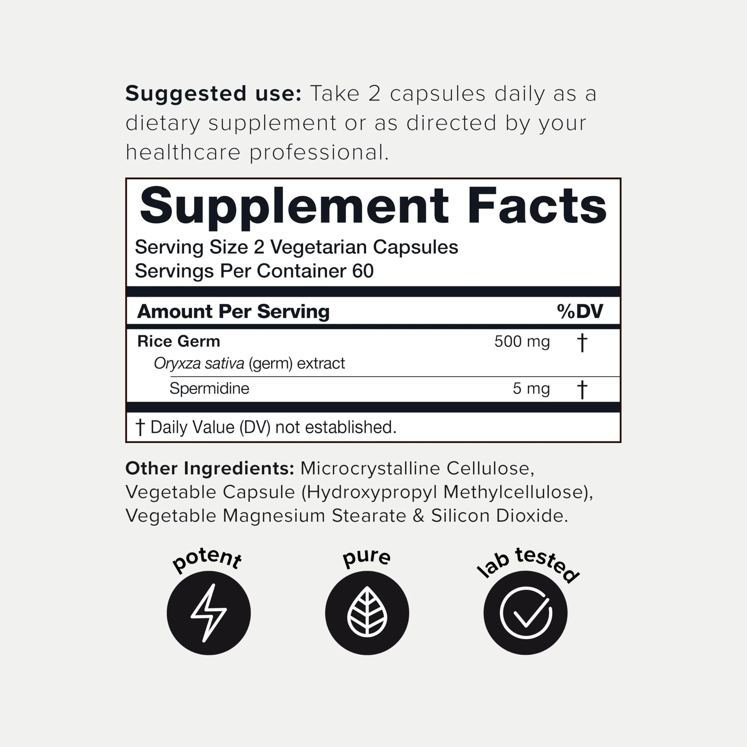 Toniiq Ultra Concentrated 500mg Spermidine Supplements for Men and Women - Non-Synthetic Spermidine Standardized to No Less Than 1% Spermidine - 5mg Spermidine per Serving Rice Germ Extract - Image 9