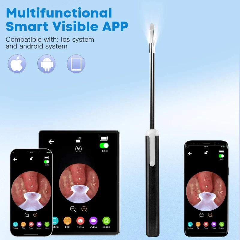 Tonsil Stone Remover Kit with Camera, Visual Tonsil Stone Removal Tool with LED Light, Rechargeable Tonsillolith Removal Tool with 4 Head - Fight Bad Breath - Attachments for iOS & Android(Black) - Image 5