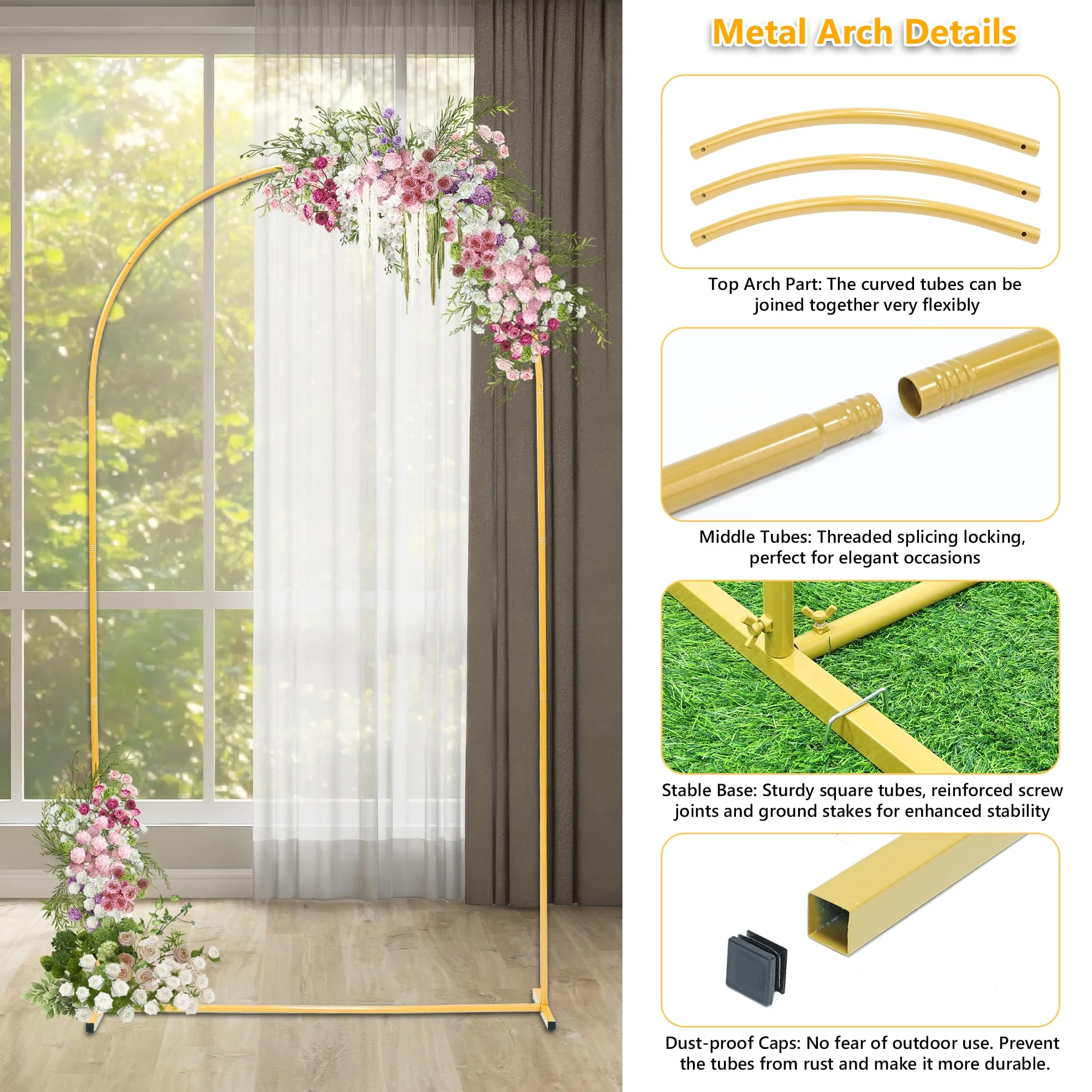 Toodour Arch Backdrop Stand 7.2FT, 6FT Set of 2 Gold Metal Wedding Balloon Arch Stand for Birthday Anniversary Graduation Ceremony Opening Ceremonies Christmas New Year Garden Decorations - Image 4