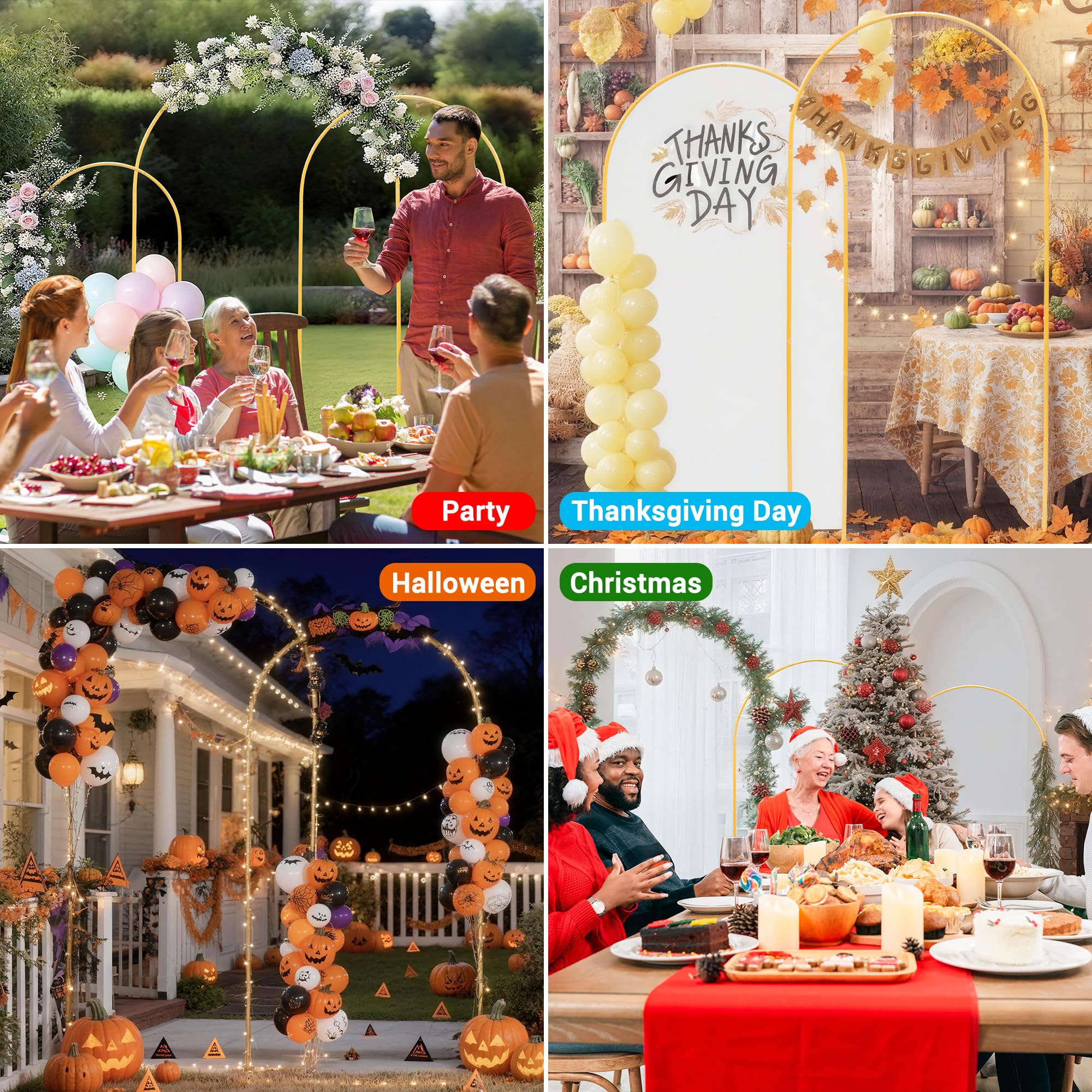 Toodour Arch Backdrop Stand 7.2FT, 6FT Set of 2 Gold Metal Wedding Balloon Arch Stand for Birthday Anniversary Graduation Ceremony Opening Ceremonies Christmas New Year Garden Decorations - Image 5
