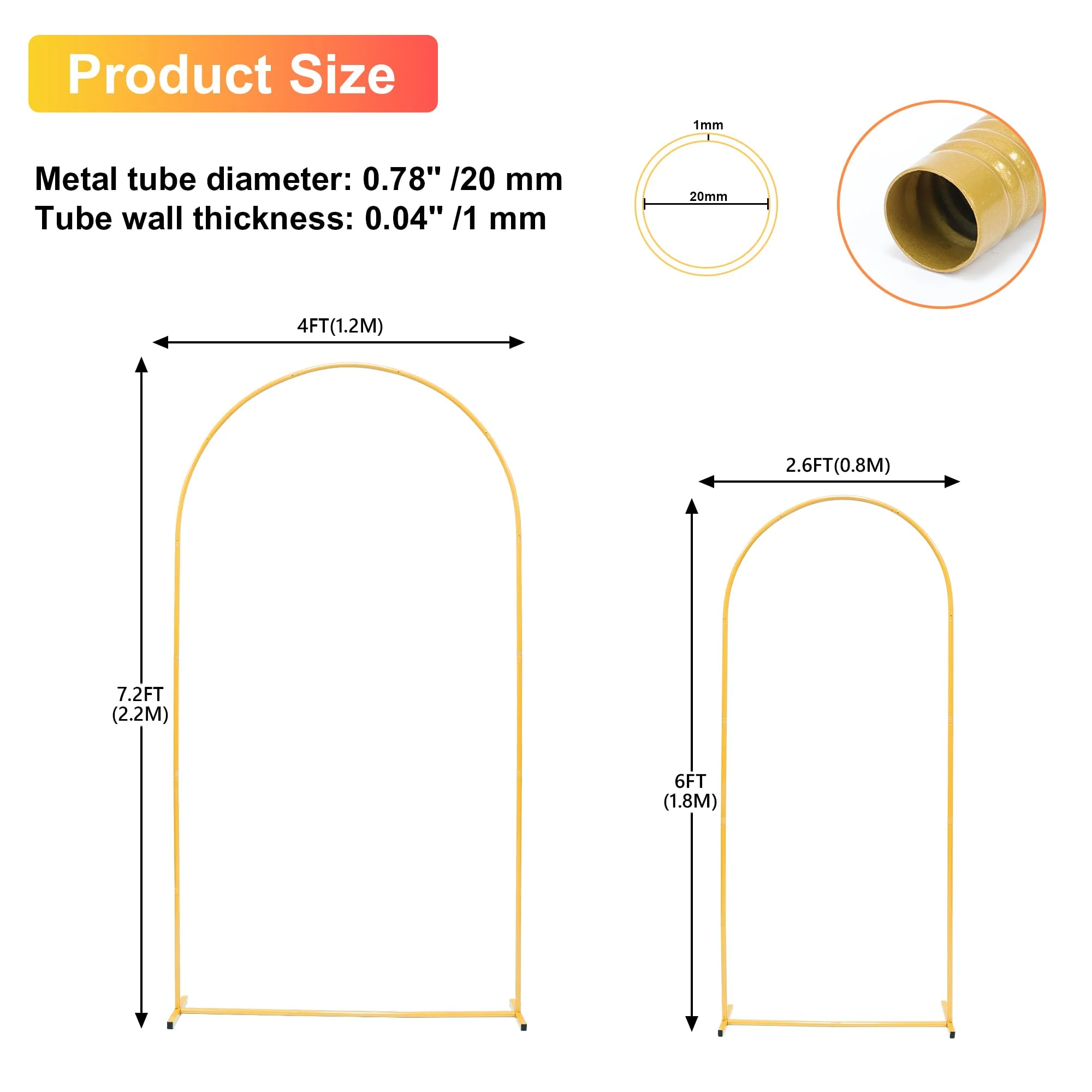 Toodour Arch Backdrop Stand 7.2FT, 6FT Set of 2 Gold Metal Wedding Balloon Arch Stand for Birthday Anniversary Graduation Ceremony Opening Ceremonies Christmas New Year Garden Decorations - Image 8