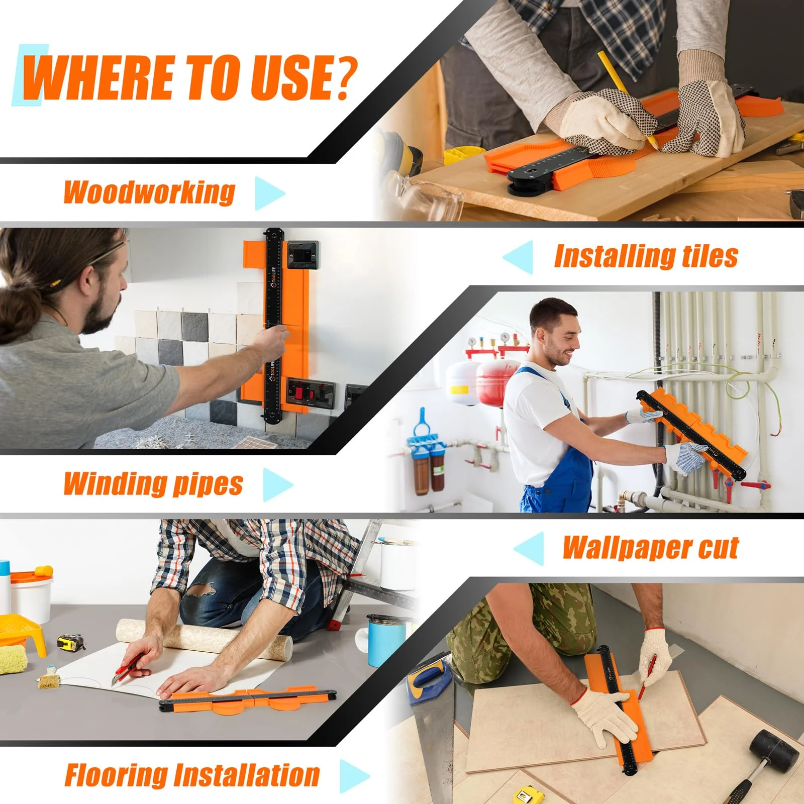 TOOLIFE Connectable Contour Gauge 10+10 Inch,Christmas Gifts for Stocking Stuffers Men Husband Dad, Shape Woodworking Tools for Flooring Tile Laying Carpet, Gifts for Him, Anniversary Birthday Ideas - Image 4