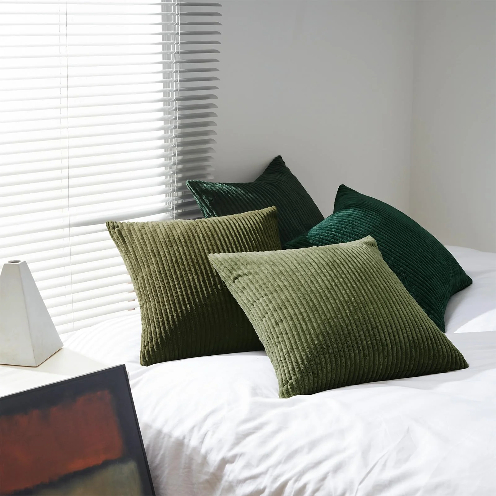 Topfinel Christmas Decorative Throw Pillow Covers Green Series,Winter Fluffy Corduroy Striped Euro Pillows Shams for Couch Bed Bedroom,Western Modern Hunter Green Pillowcase 20x20 Inch Set of 4 - Image 6