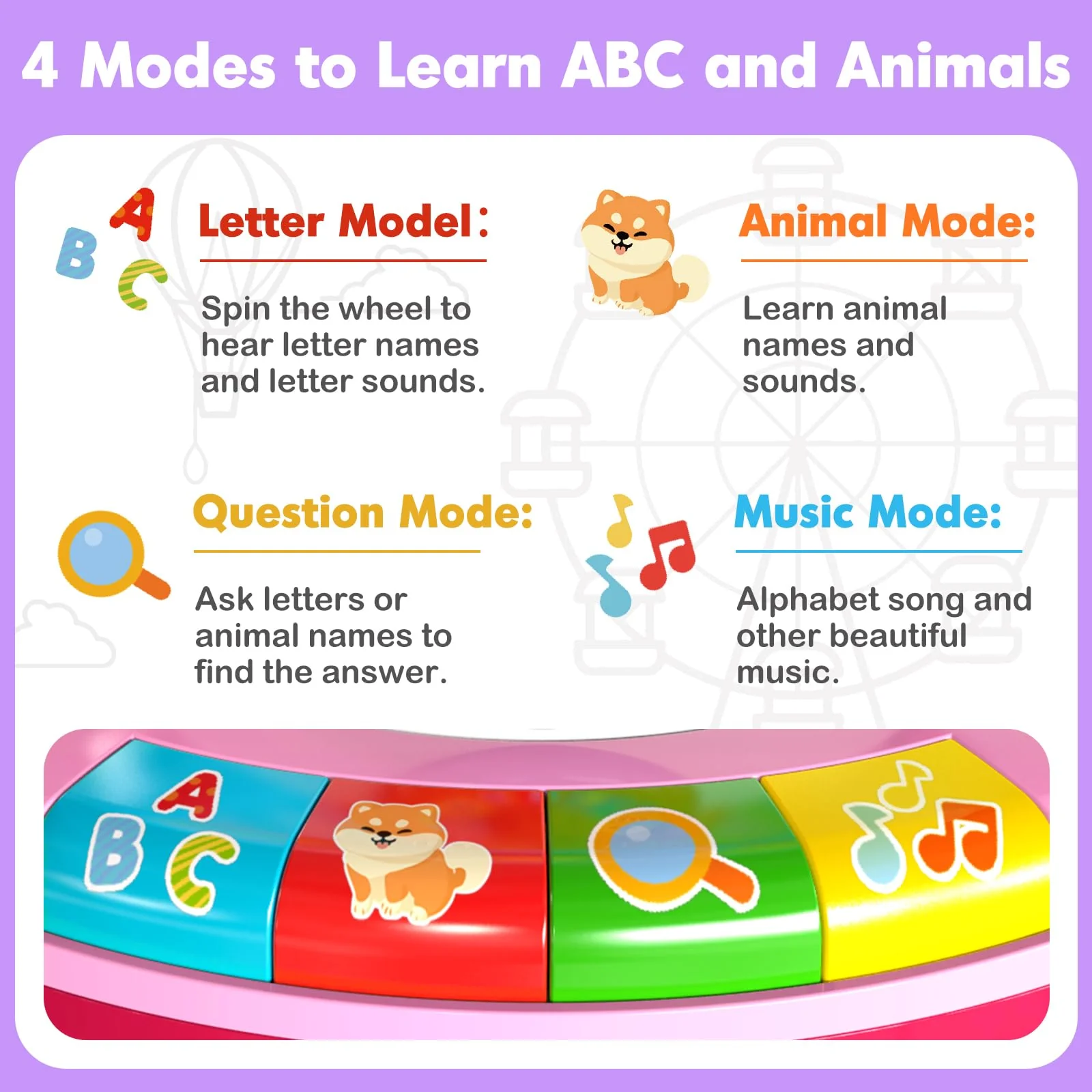 Toys for 1 2 3 Years Old Boys Girls, Musical Spin & Sing Alphabet Zoo with Lights & Sounds, Learning Educational Toys for Toddler 1-3, Christmas Birthday Gifts for Baby Kids Age 6-9-12-18 Months - Image 7