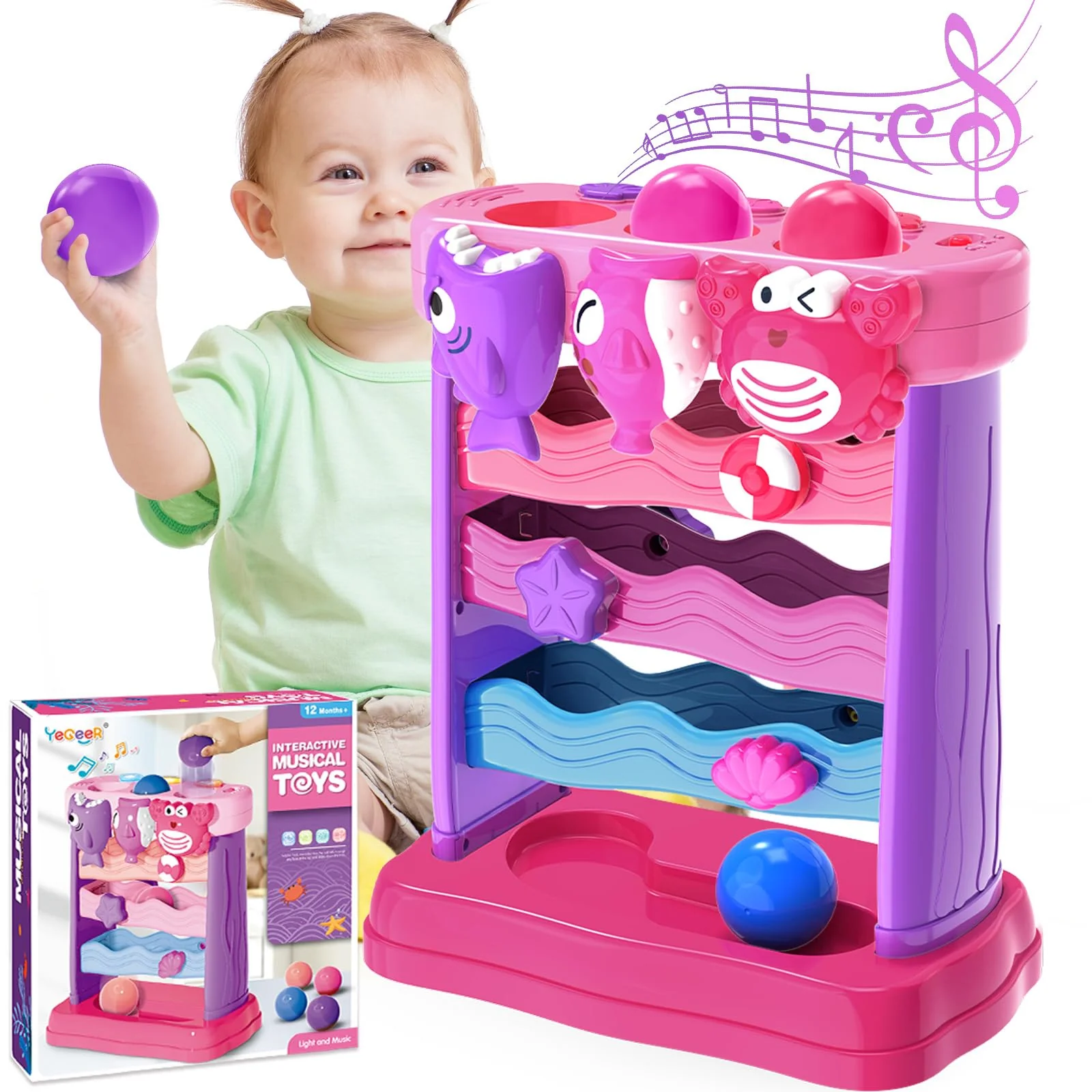 Toys for 1 2 Years Old, Interactive Feeding Toy with Music, Montessori Toys for Boy Girl, Musical Cause and Effect Game for 12-18 Months, Christmas Birthday Gifts for Baby Toddlers Age 1-2