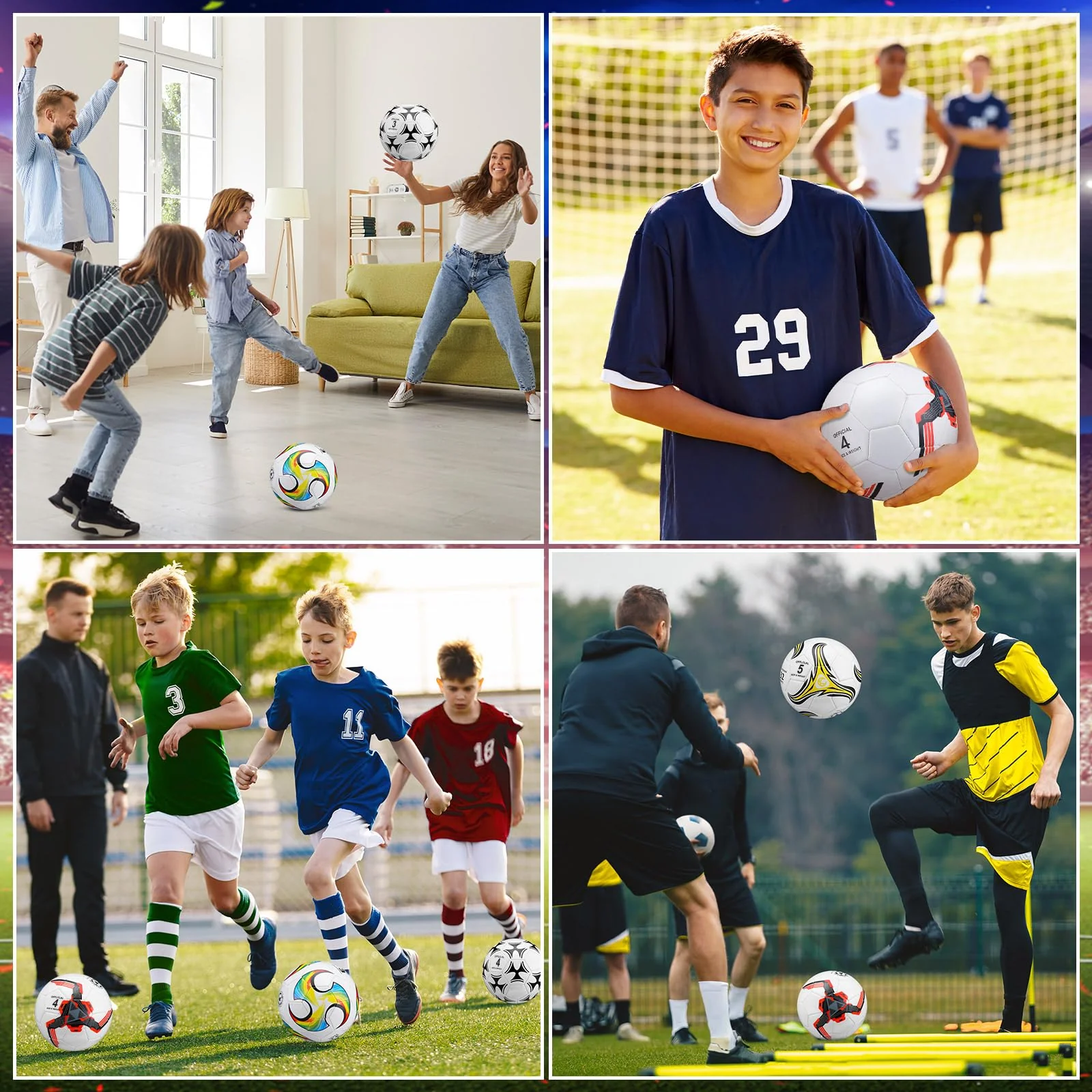 Tradder 4 Pack Operation Christmas Soccer Balls Bulk with Pump Size 3 4 5 Deflated Soccer Balls for Outdoor Indoor Sport Gift for Youth Teens Adult Charity Donation(Mixed Style,Size 5) - Image 2