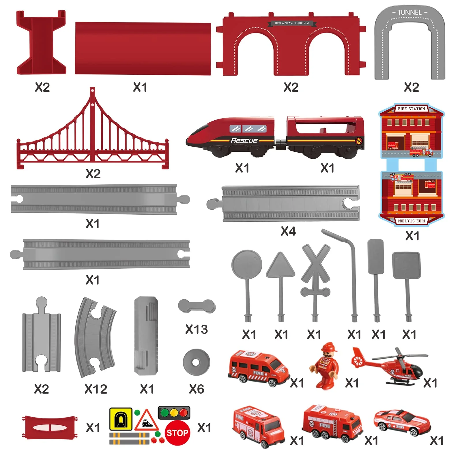 Train Sets for Toddlers, 66 Pcs Trains Toy with Battery Operated & Tracks (Magnetic Connection), Compatible with Thomas, Brio, Christmas Toy Gifts for 3 4 5 6 7 8 Years Old (Fire Engines) - Image 2