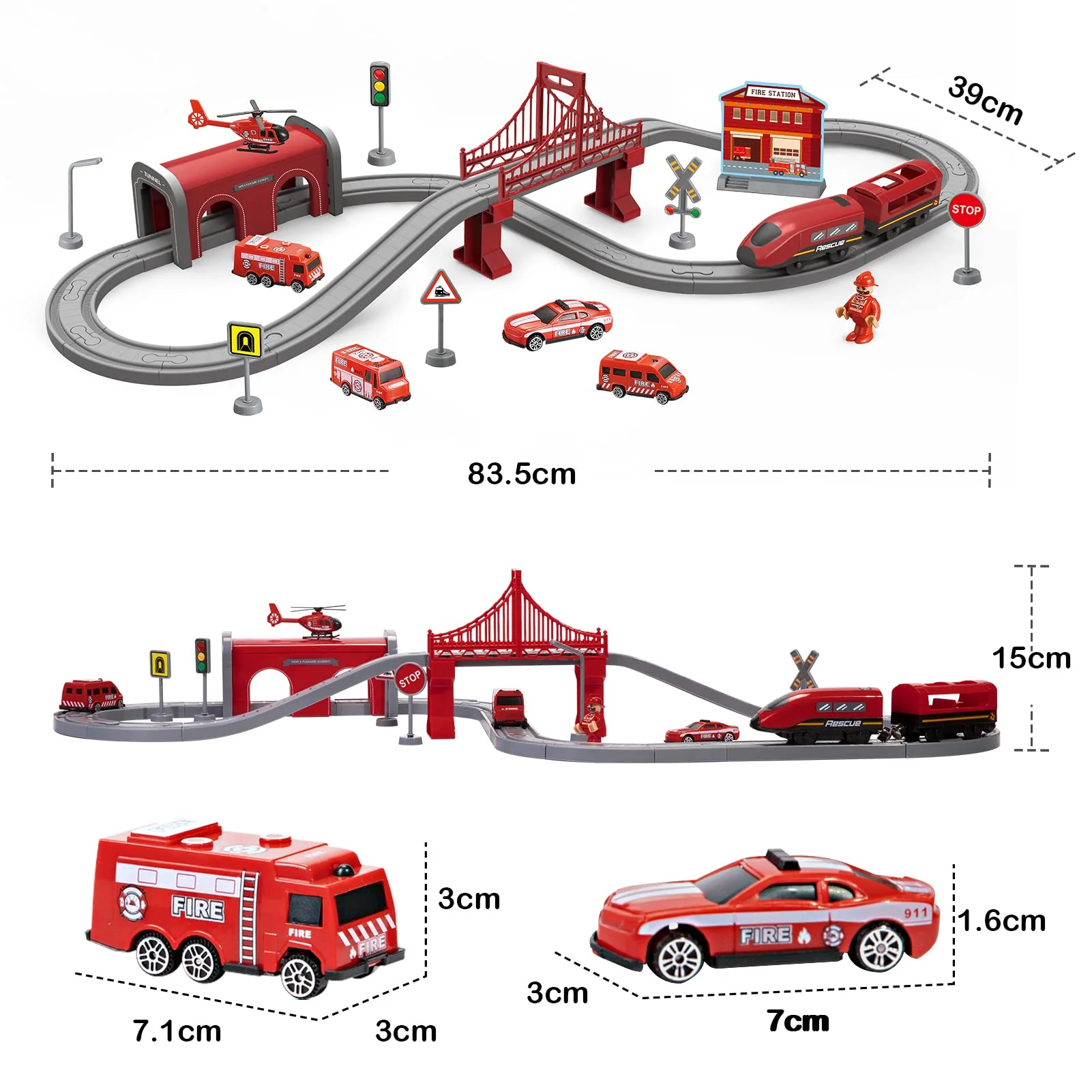 Train Sets for Toddlers, 66 Pcs Trains Toy with Battery Operated & Tracks (Magnetic Connection), Compatible with Thomas, Brio, Christmas Toy Gifts for 3 4 5 6 7 8 Years Old (Fire Engines) - Image 6