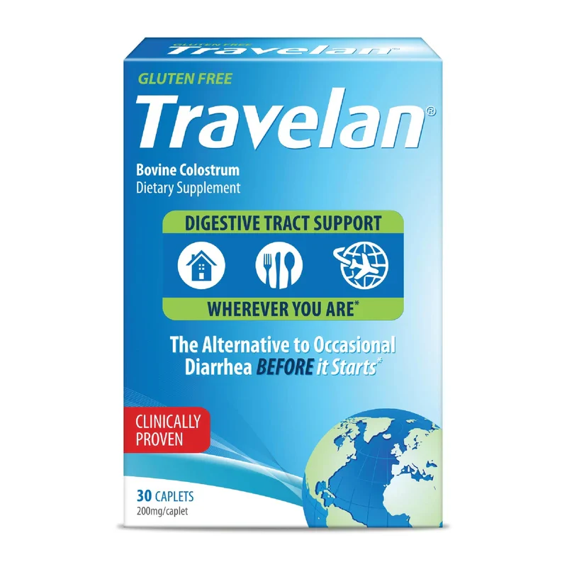 Travelan Anti Diarrhea Pills Help Prevent Traveler's Diarrhea Before It Starts, Clinically Proven, Travel Medicine, Drug-Free Colostrum, Natural Digestive and Immune Support Supplement, 30 Count