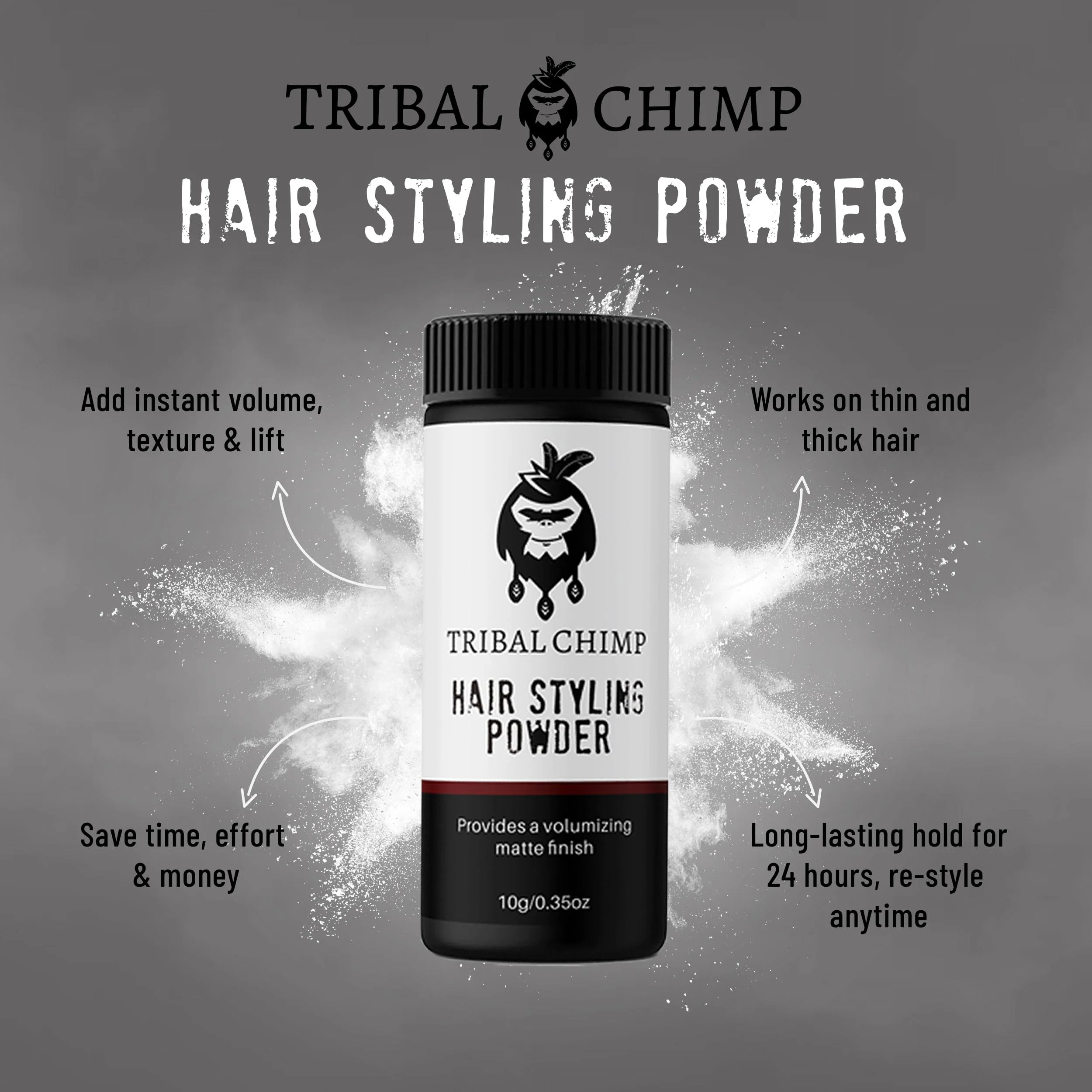 Tribal Chimp Hair Styling Powder, All-day Invisible Hold Hair Volumizer and Texture Powder for Men and Women, Styling Powder with Matte Finish - 6-Piece Set, 10g - Image 6