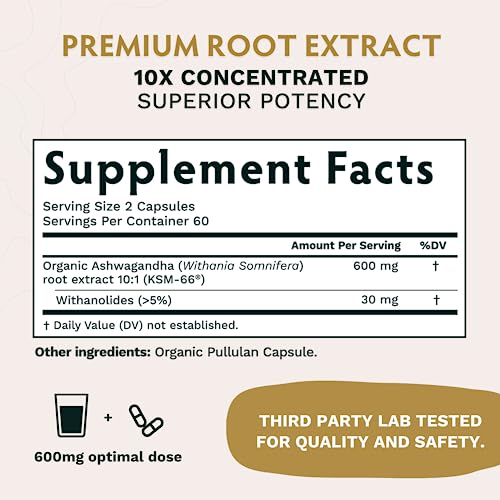 TRIBE ORGANICS Ashwagandha KSM 66 Pure Organic Root Powder Extract Ayurvedic Supplement - Focus, Mood Support, Increase Energy, Strength, 600mg of Natural KSM66 for Superior Absorption - 120 Capsules - Image 7