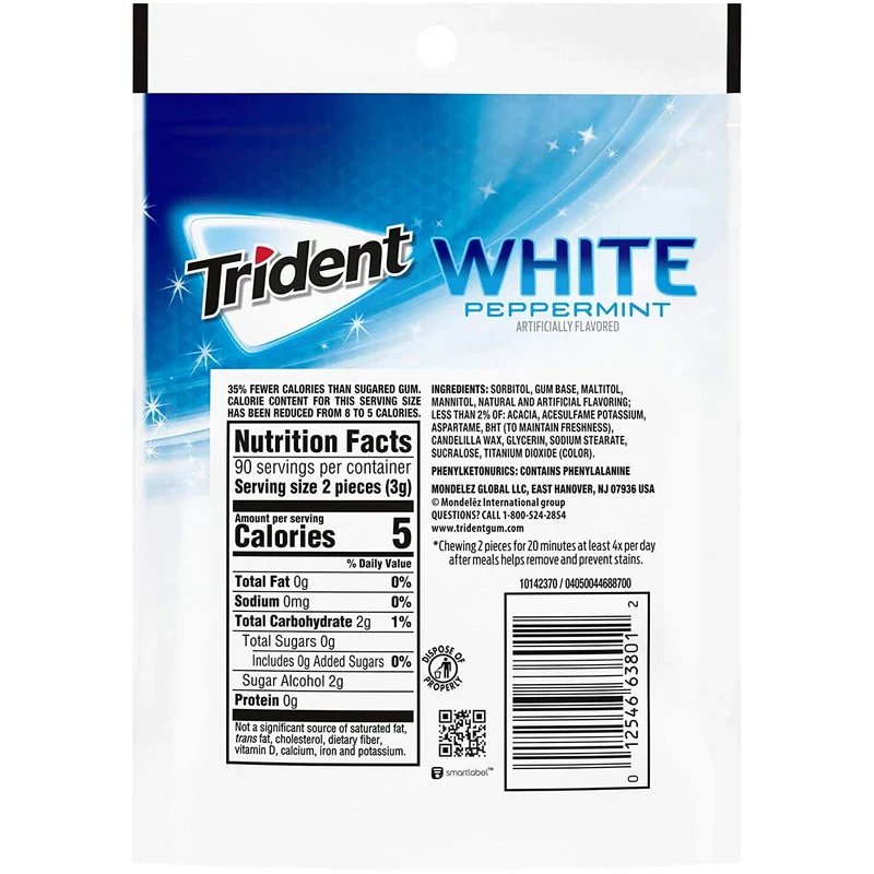 Trident White Peppermint Sugar Free Gum, Value Pack, 180 Pieces - Image 12