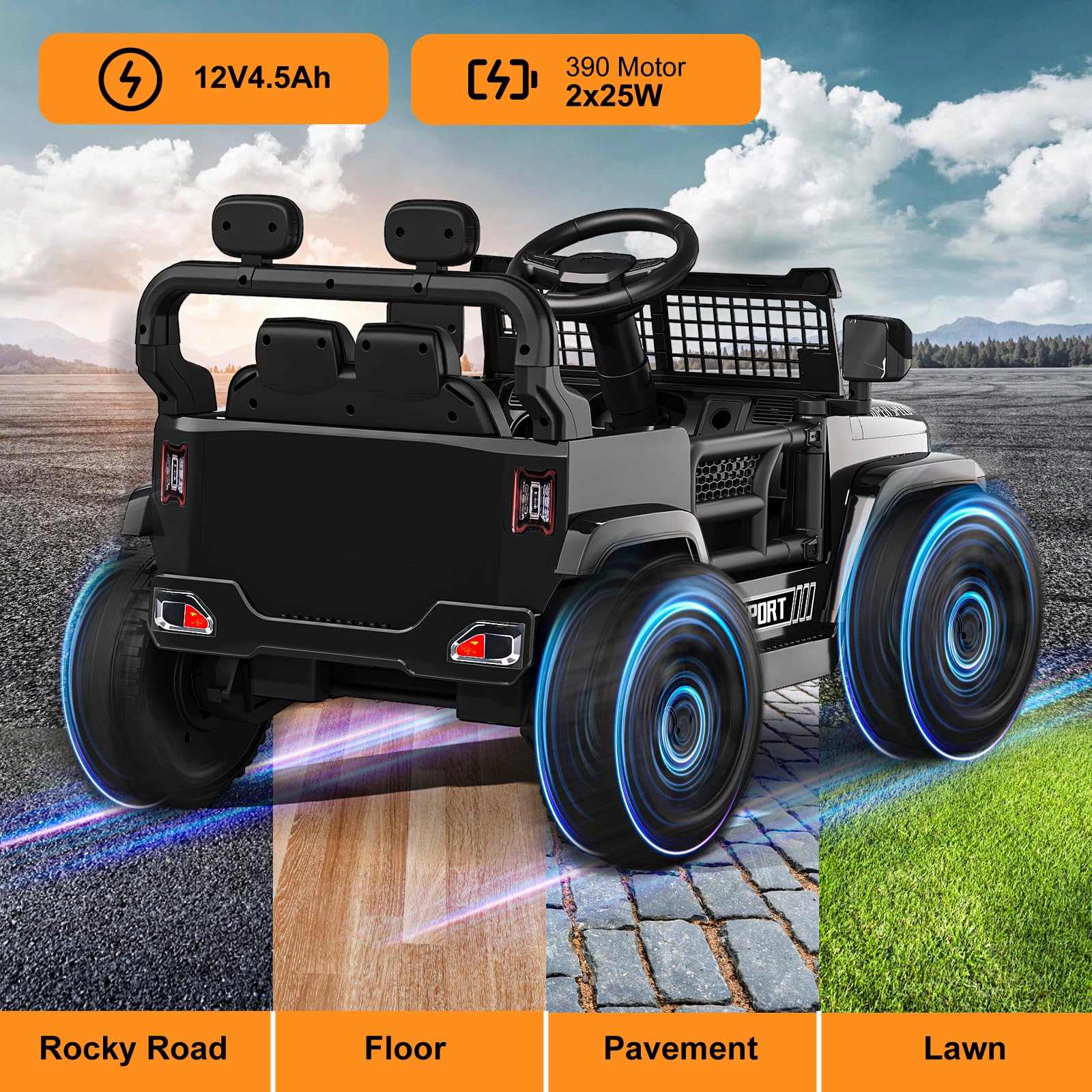 TRINEAR 12V Ride on Car with Parent Remote Control, Toddler Electric Car with Spring Suspension, LED Lights & Music Player - Safe Battery Toy for Kids, Christmas & Birthday Gift, Black - Image 2