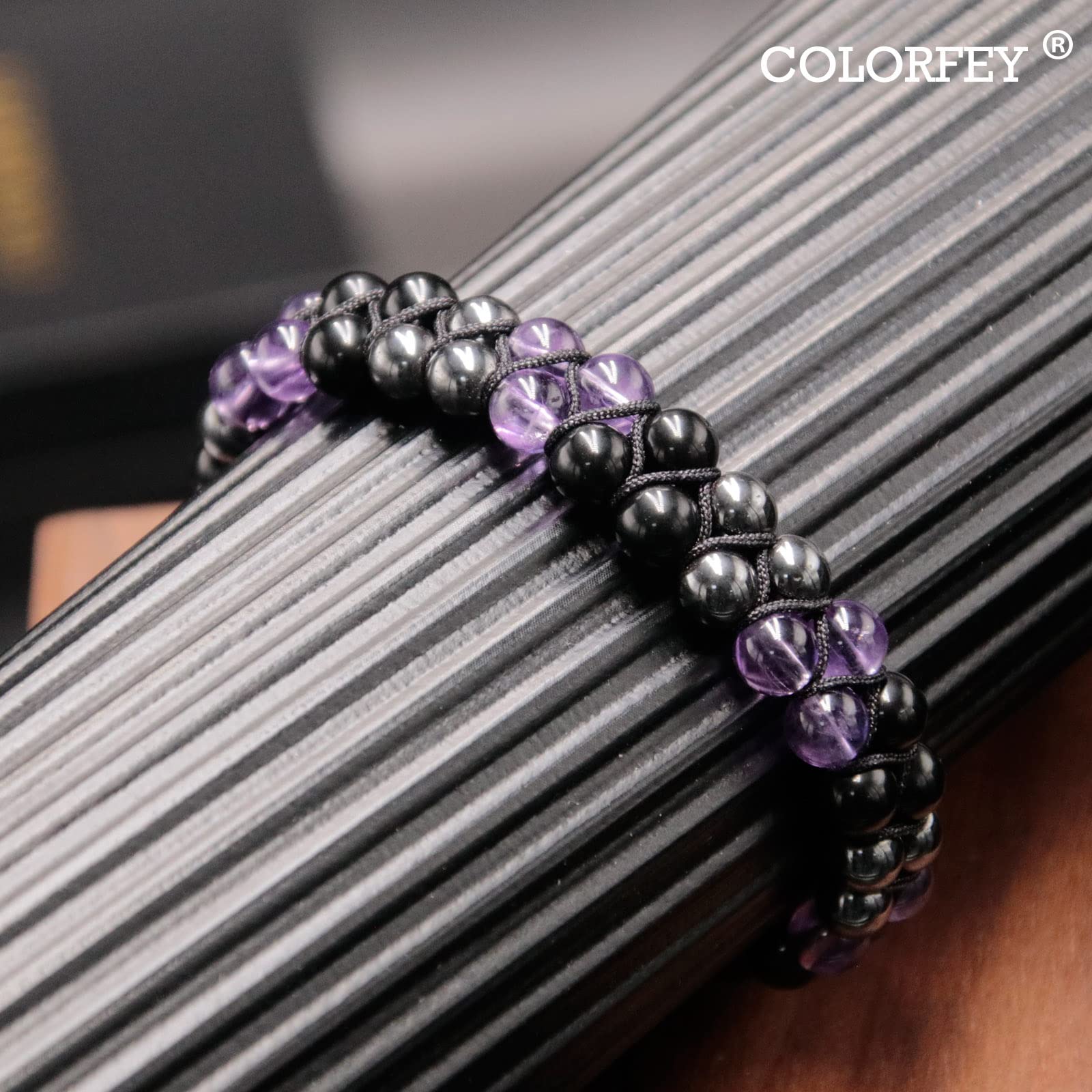 Triple Protection Bracelet for Women, Genuine Healing Crystal Bracelet Amethyst Black Obsidian Hematite 6mm, Pyramid Energy Crystal Beads Bracelet Christmas Gifts for Mom Wife for Protection Balance - Image 3