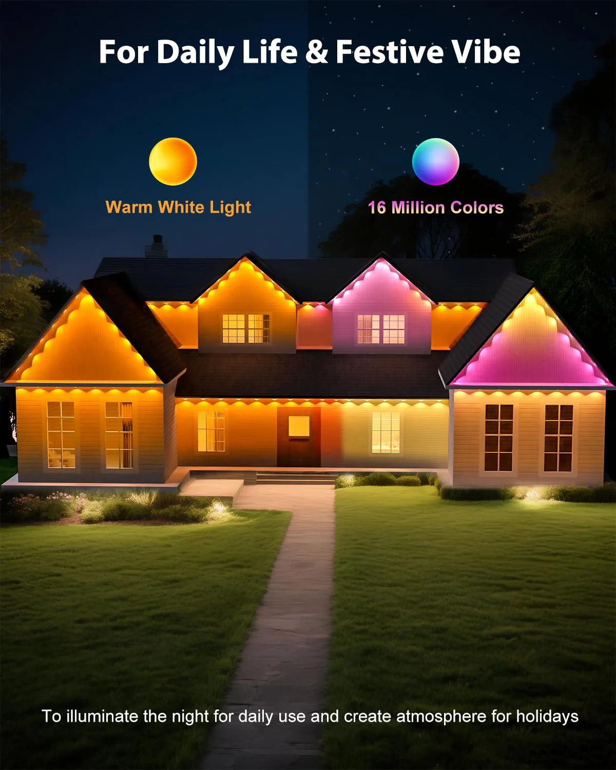 Tropwellhouse Permanent Outdoor Lights for House, 100ft RGB Smart LED Eave Lights with APP & Remote Control, IP67 Waterproof for Outdoor Decorations Including Halloween, Christmas, and Daily Lighting - Image 5