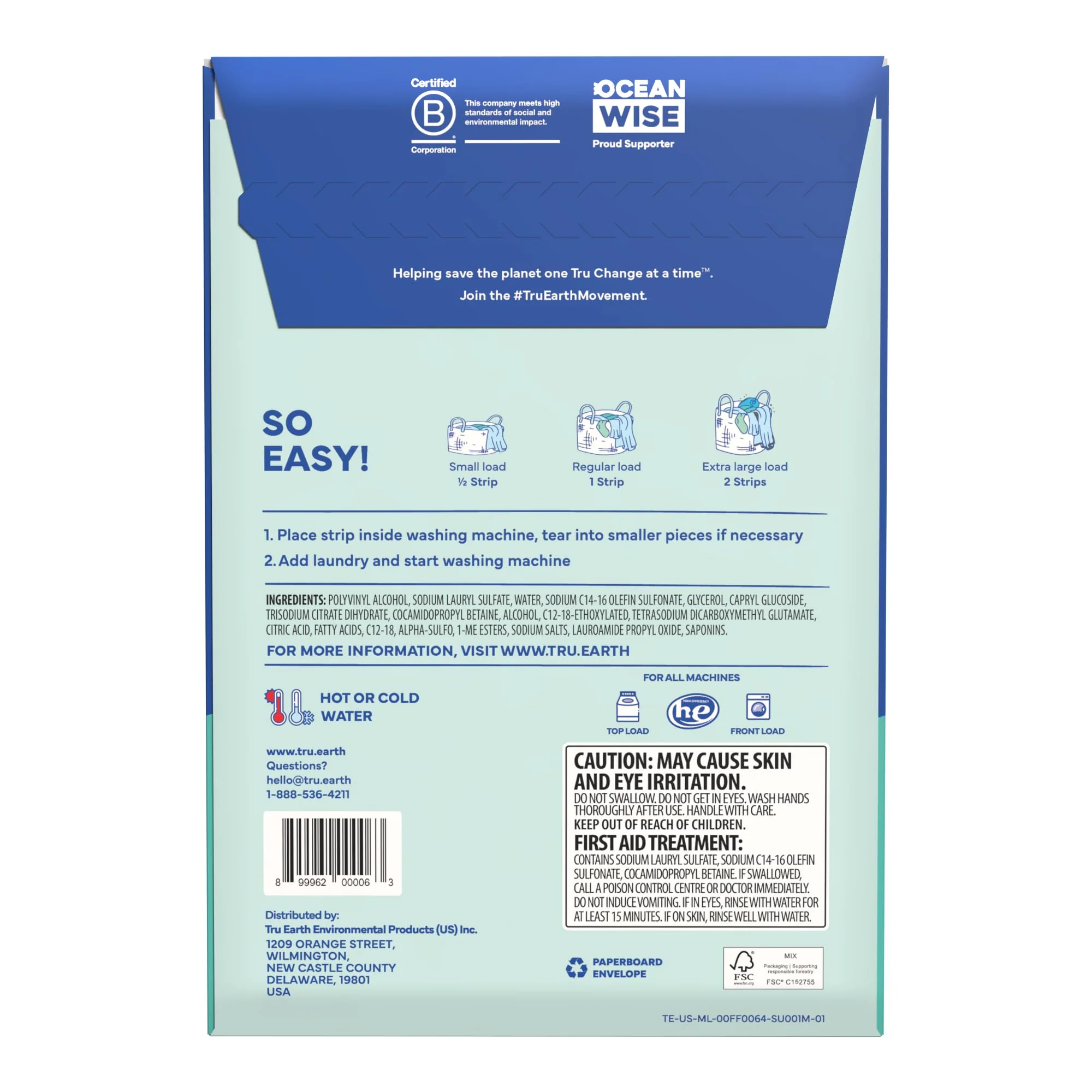 Tru Earth Compact Dry Laundry Detergent - Up to 128 Loads (64 Sheets) - Paraben-Free - Original Eco-Strip Liquidless Detergent, Travel | Packaging May Vary - Image 8